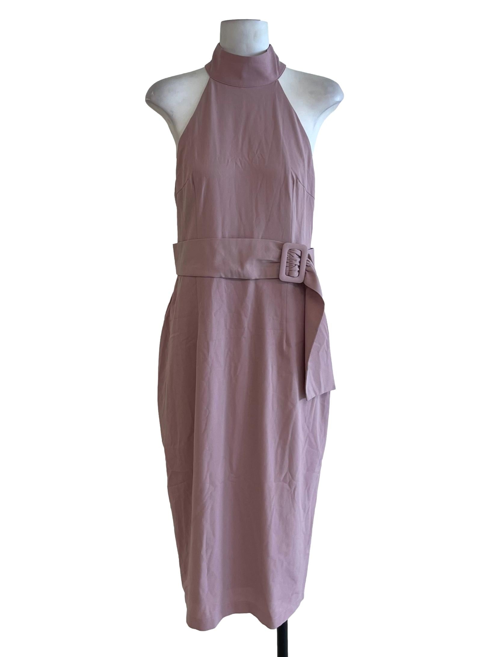 Flamingo Pink High Collar A-Line Dress