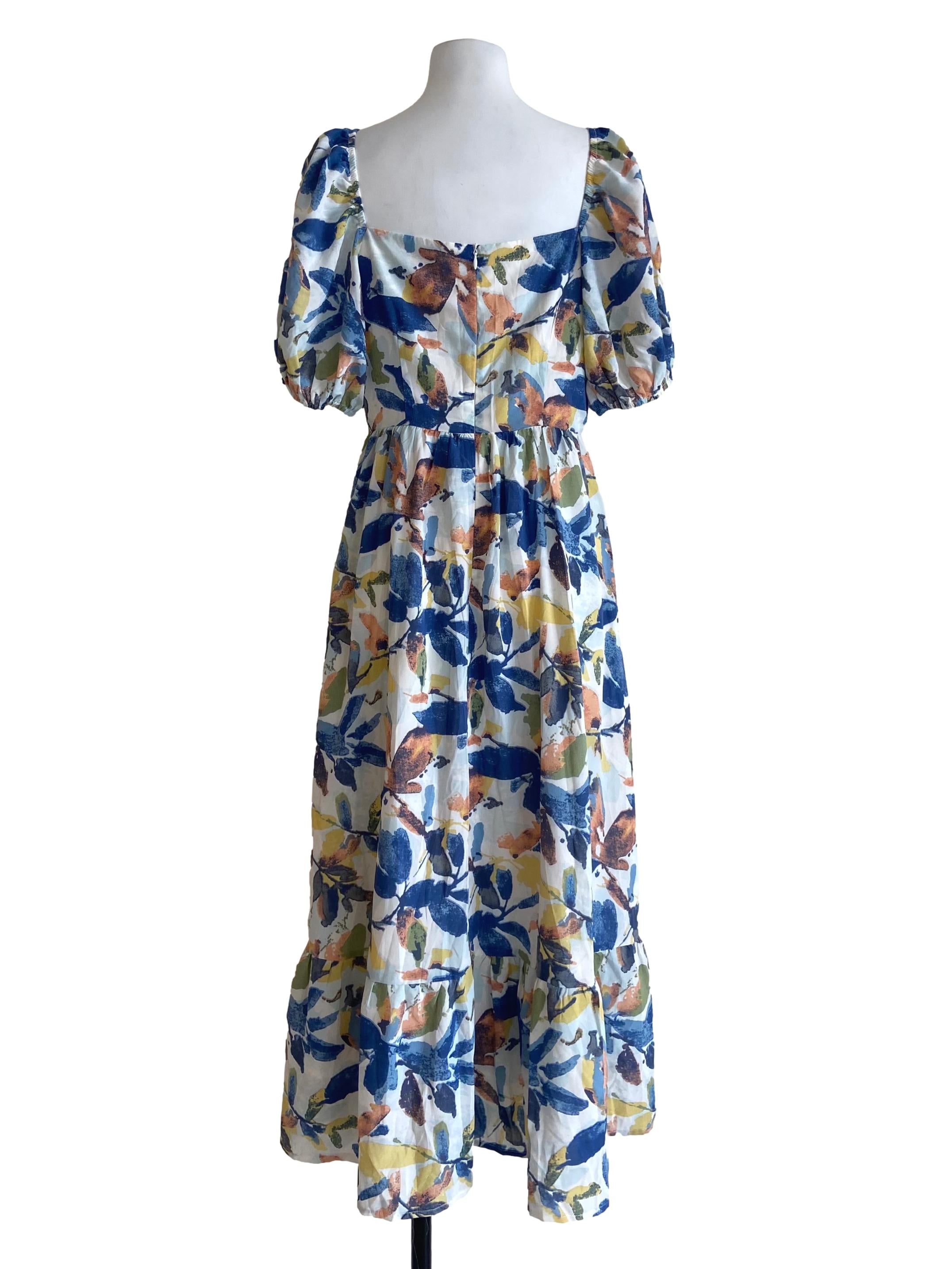 Blue & Colorful Floral Dropwaist Dress