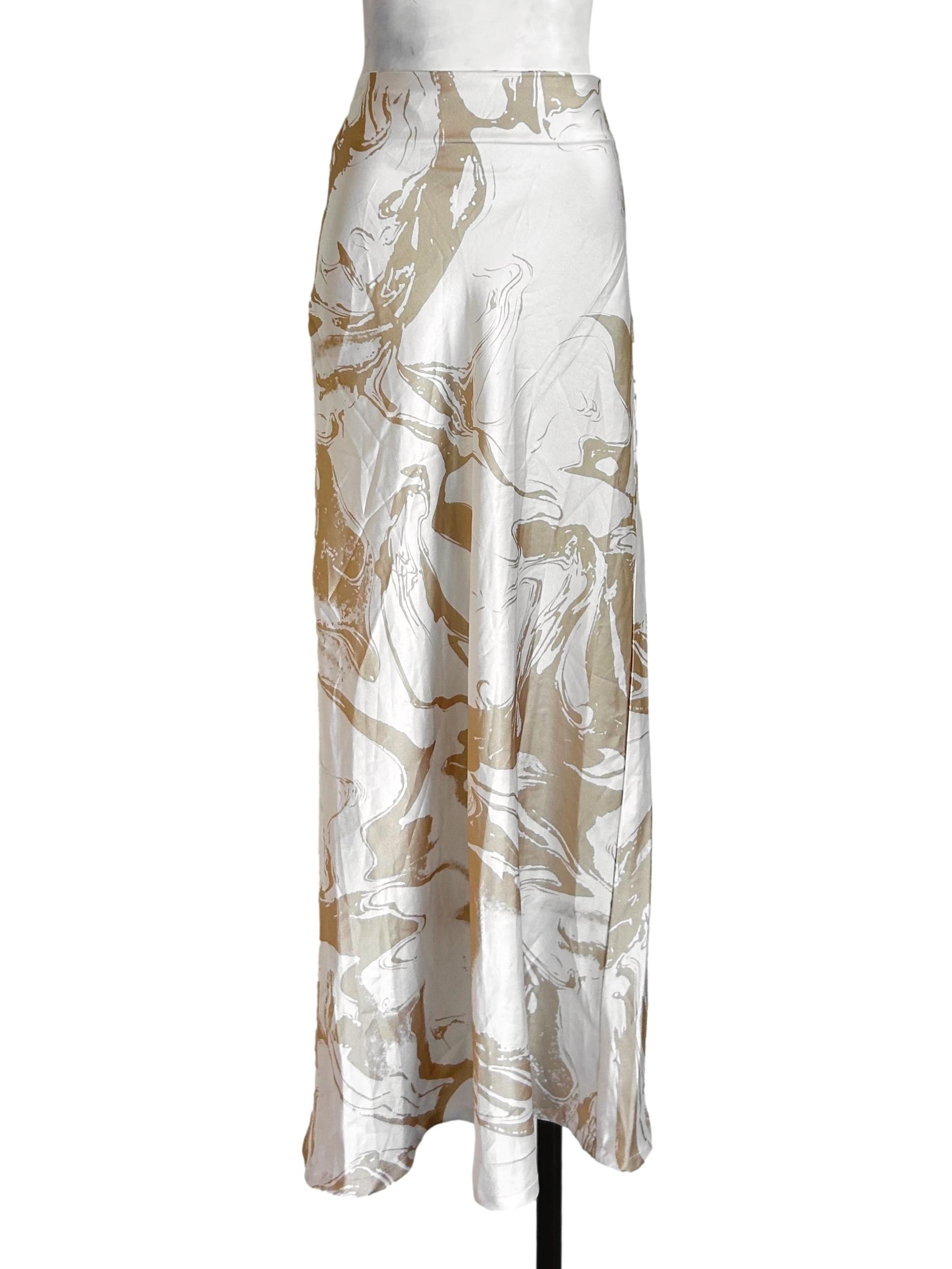 Gold White Marble Silk Skirt