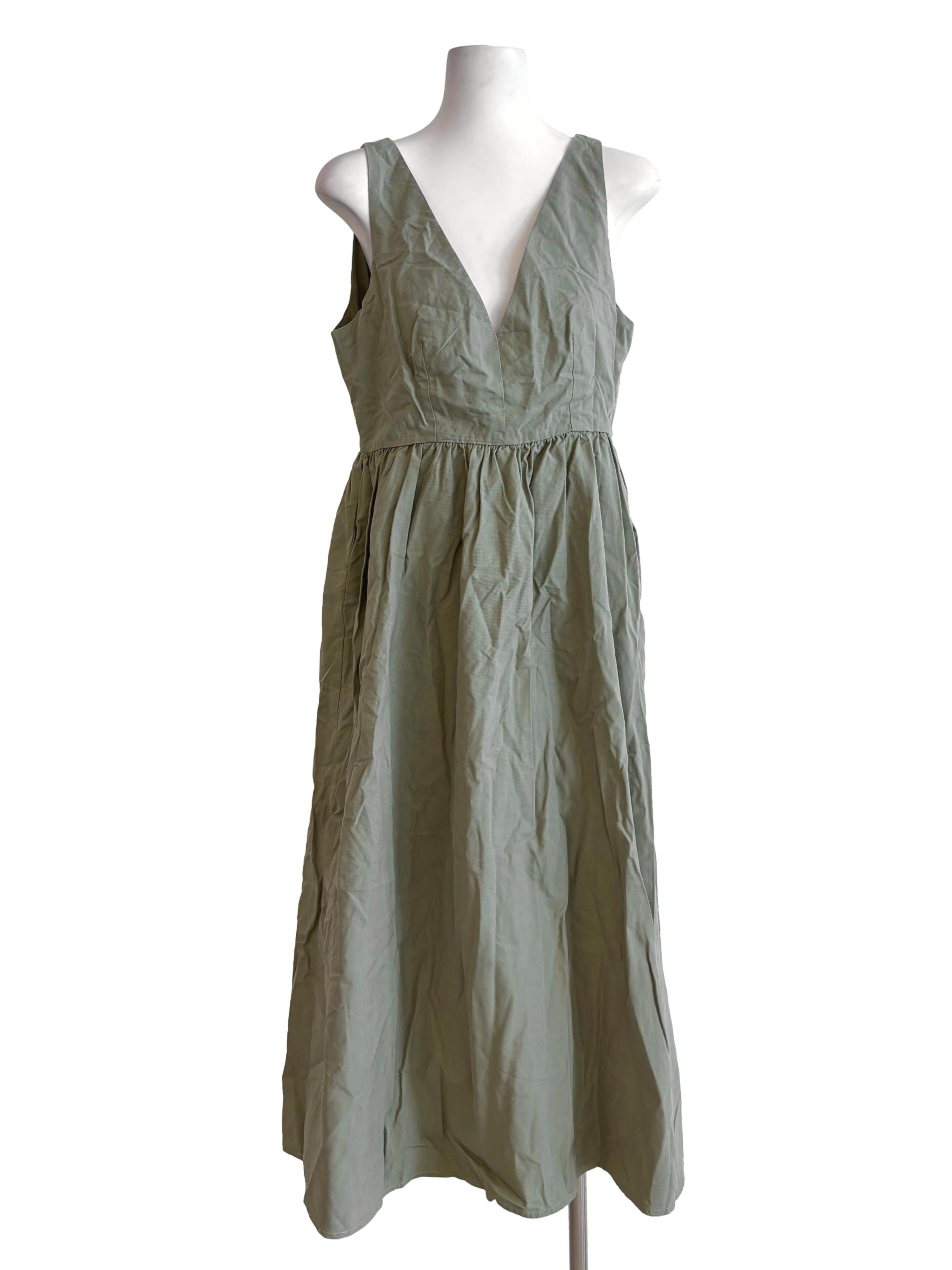 Sage Green Sleeveless Linen Dress TEM