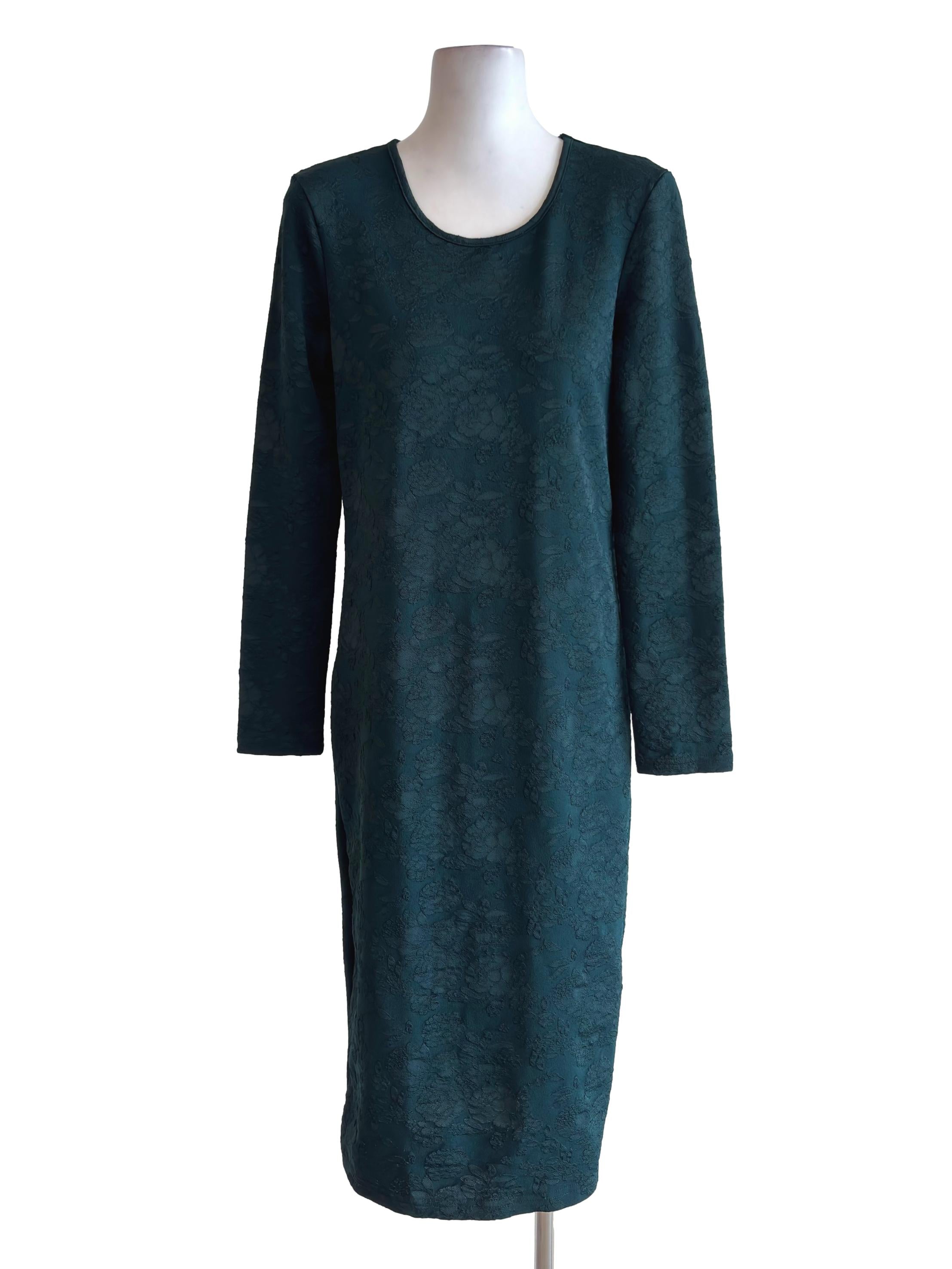 Emerald Green Flower Textured Midi Dress