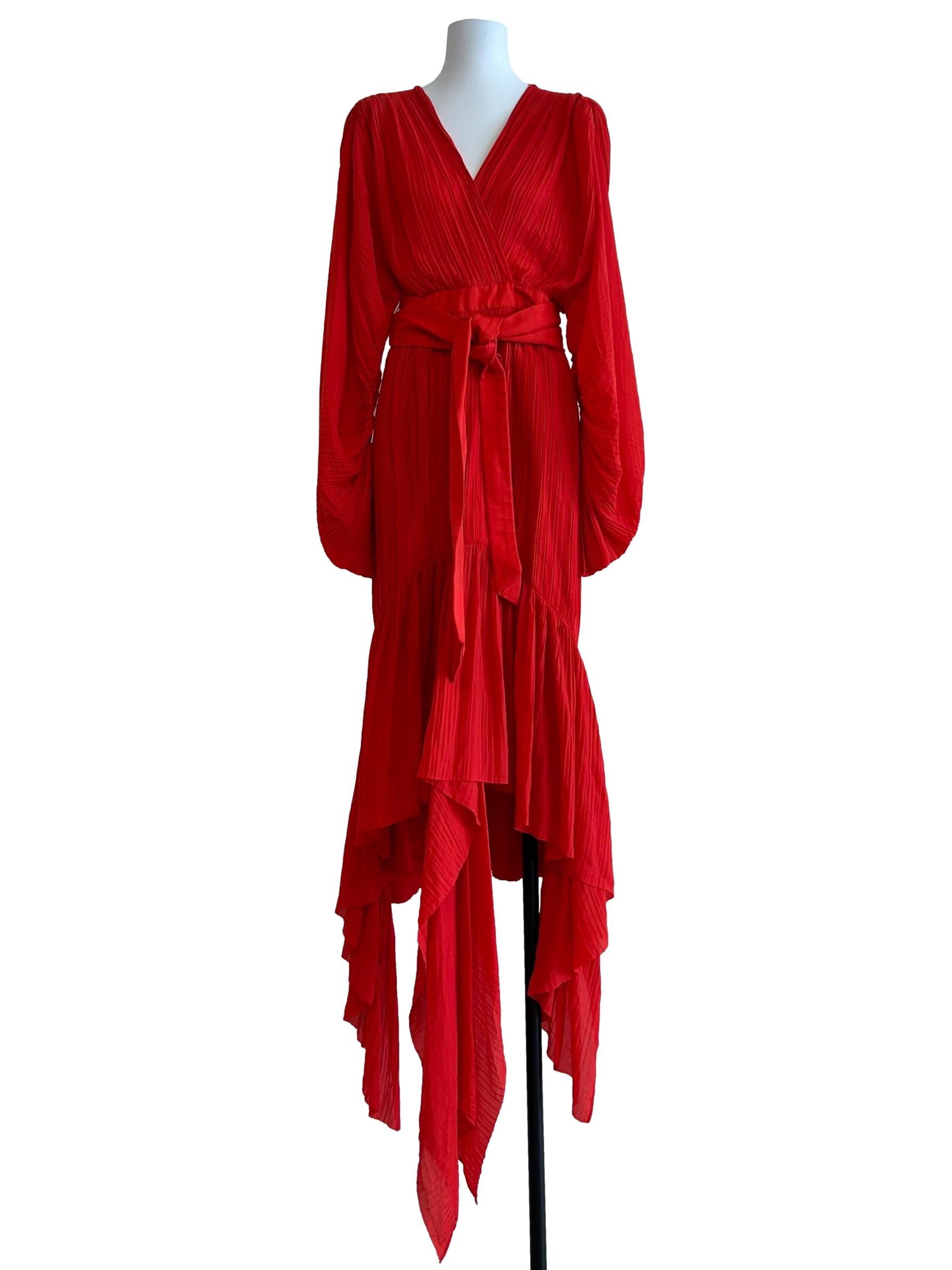 Orange Red Pleated Drape Dress