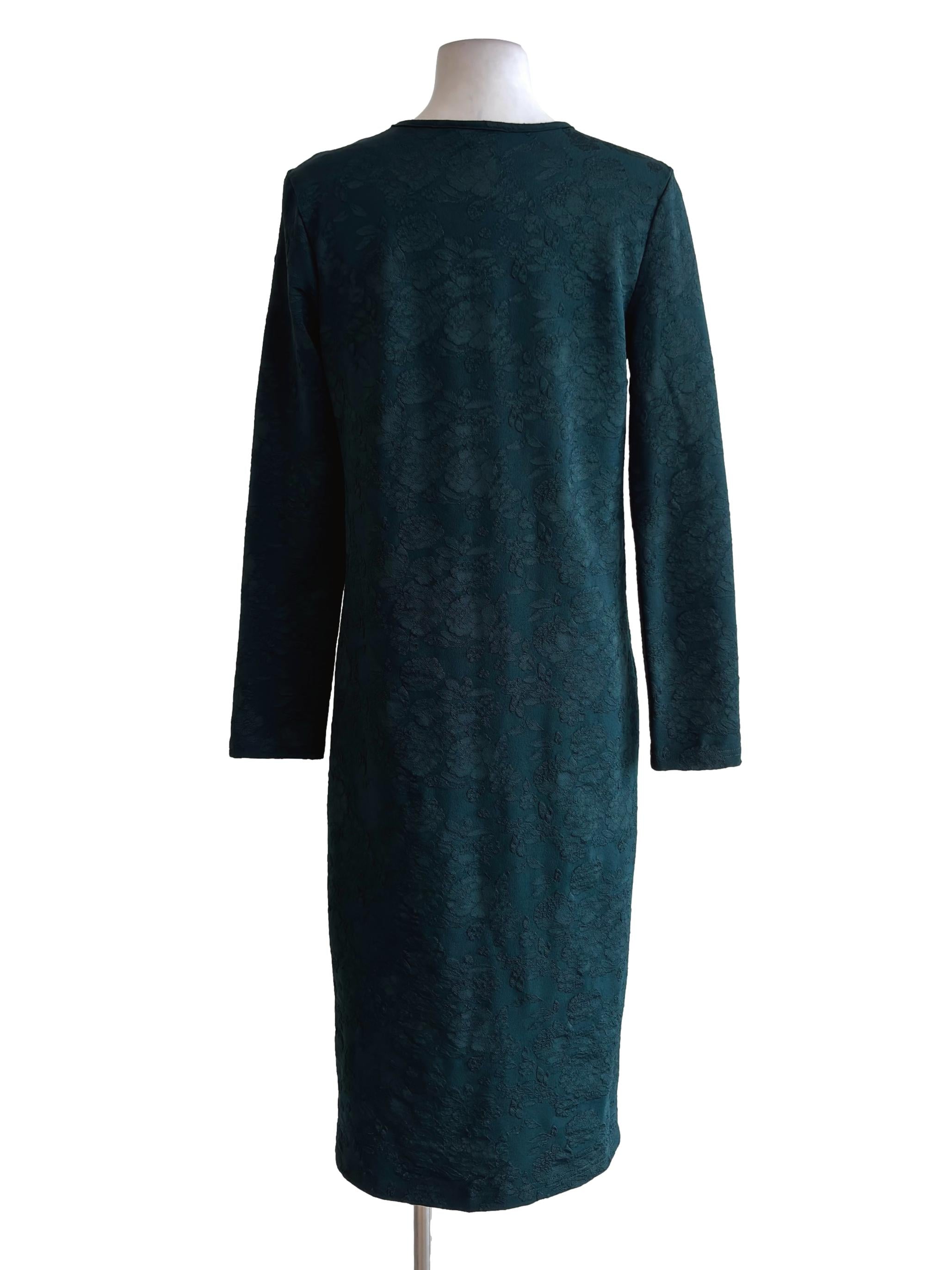 Emerald Green Flower Textured Midi Dress