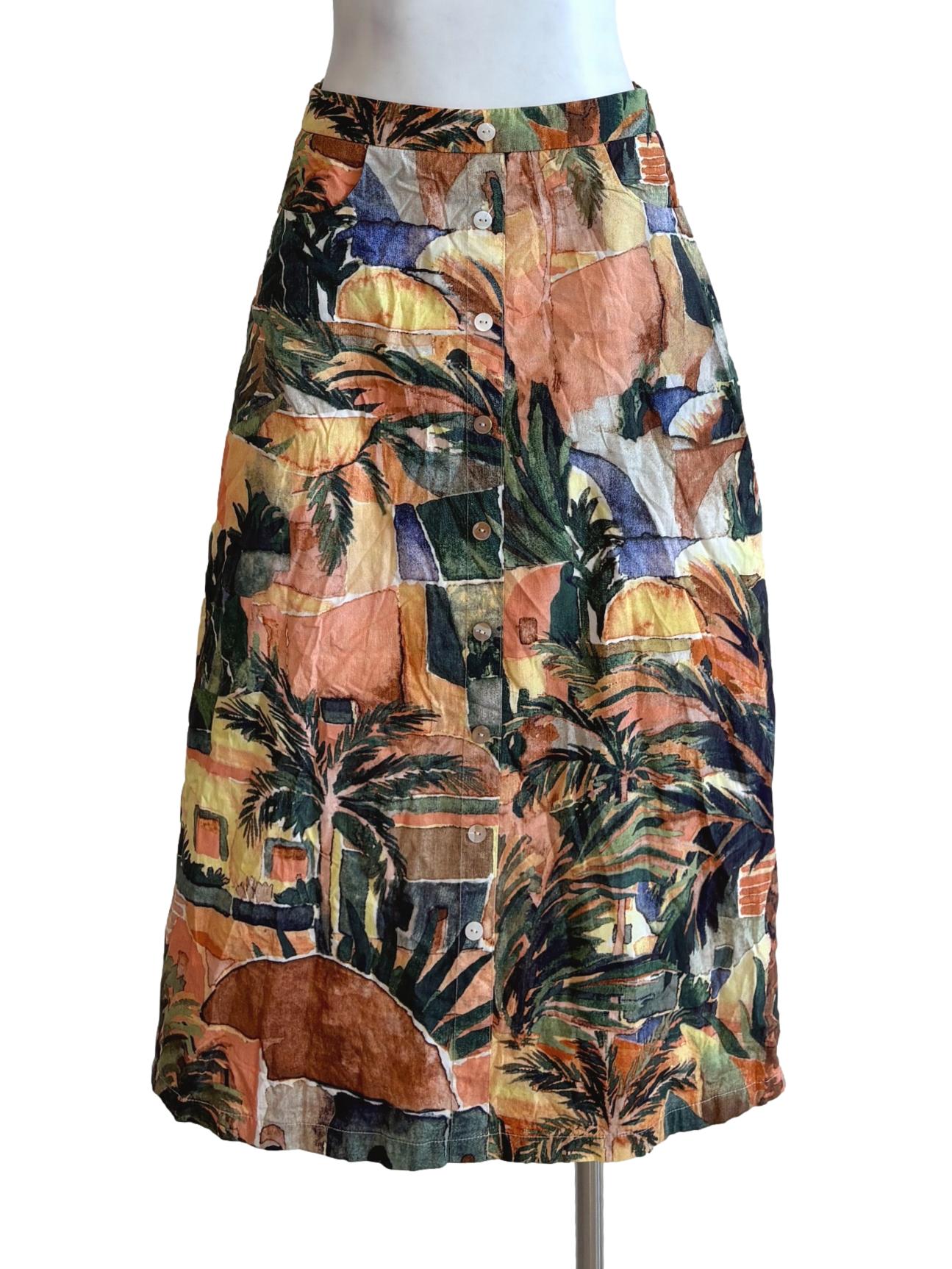 Tropical Print Brown Cotton Skirt TCL