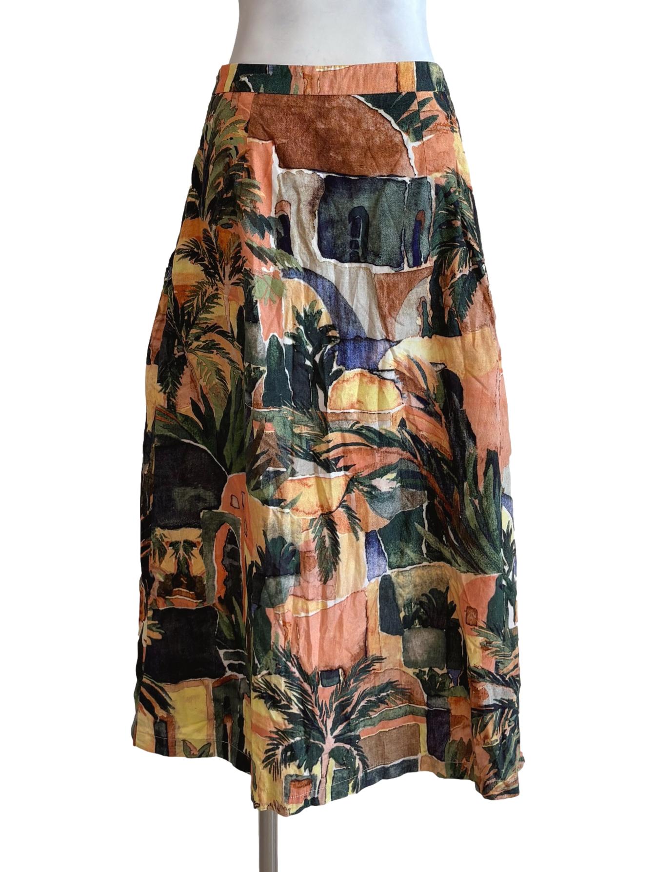 Tropical Print Brown Cotton Skirt TCL