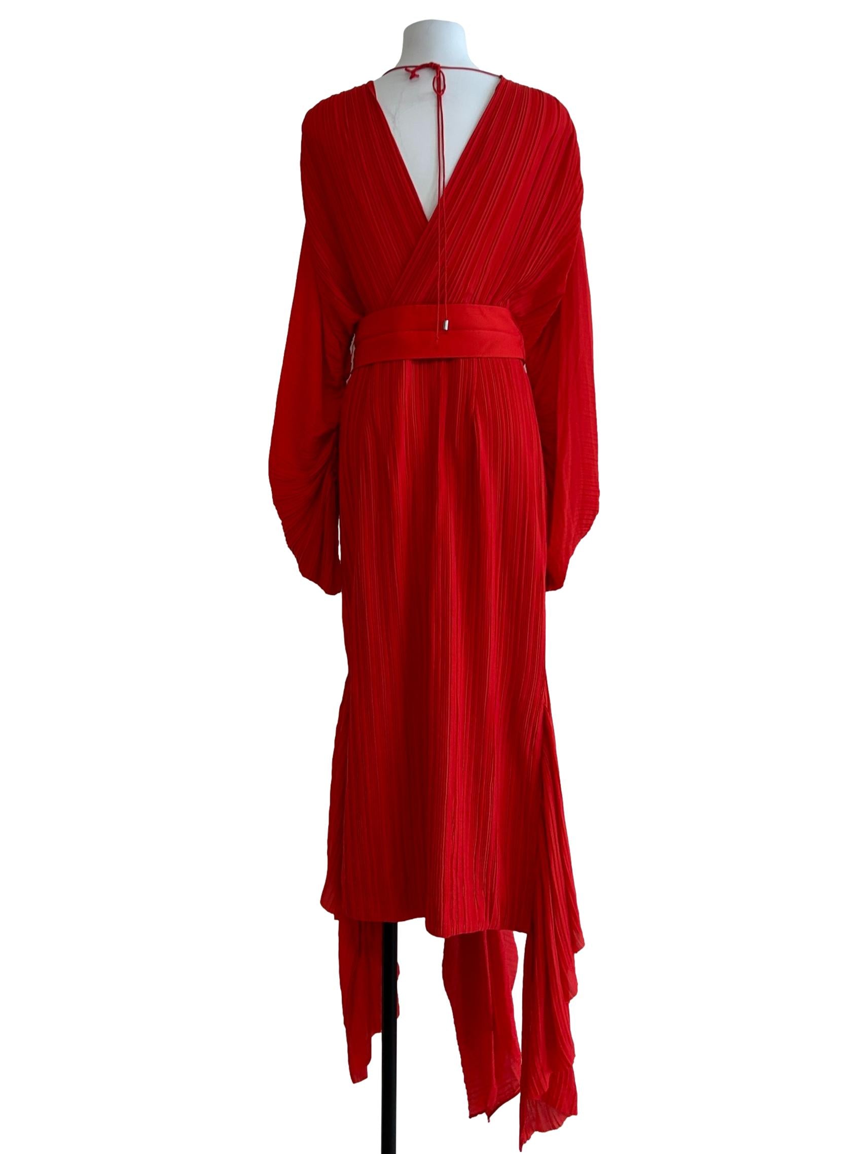 Orange Red Pleated Drape Dress