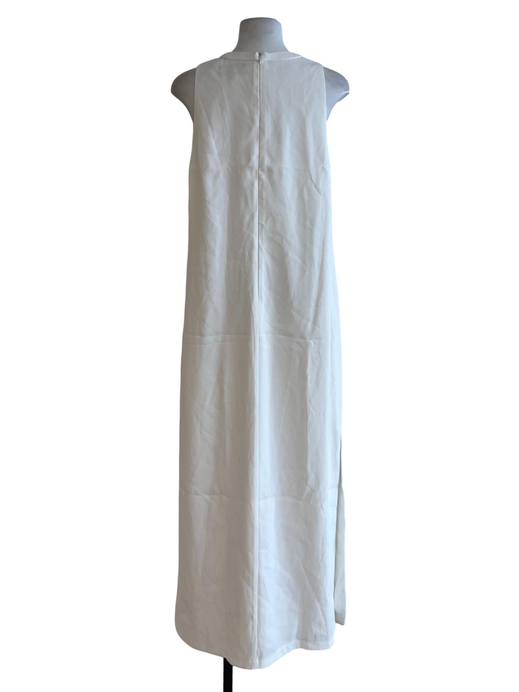 White Jewel Neckline Shift Dress