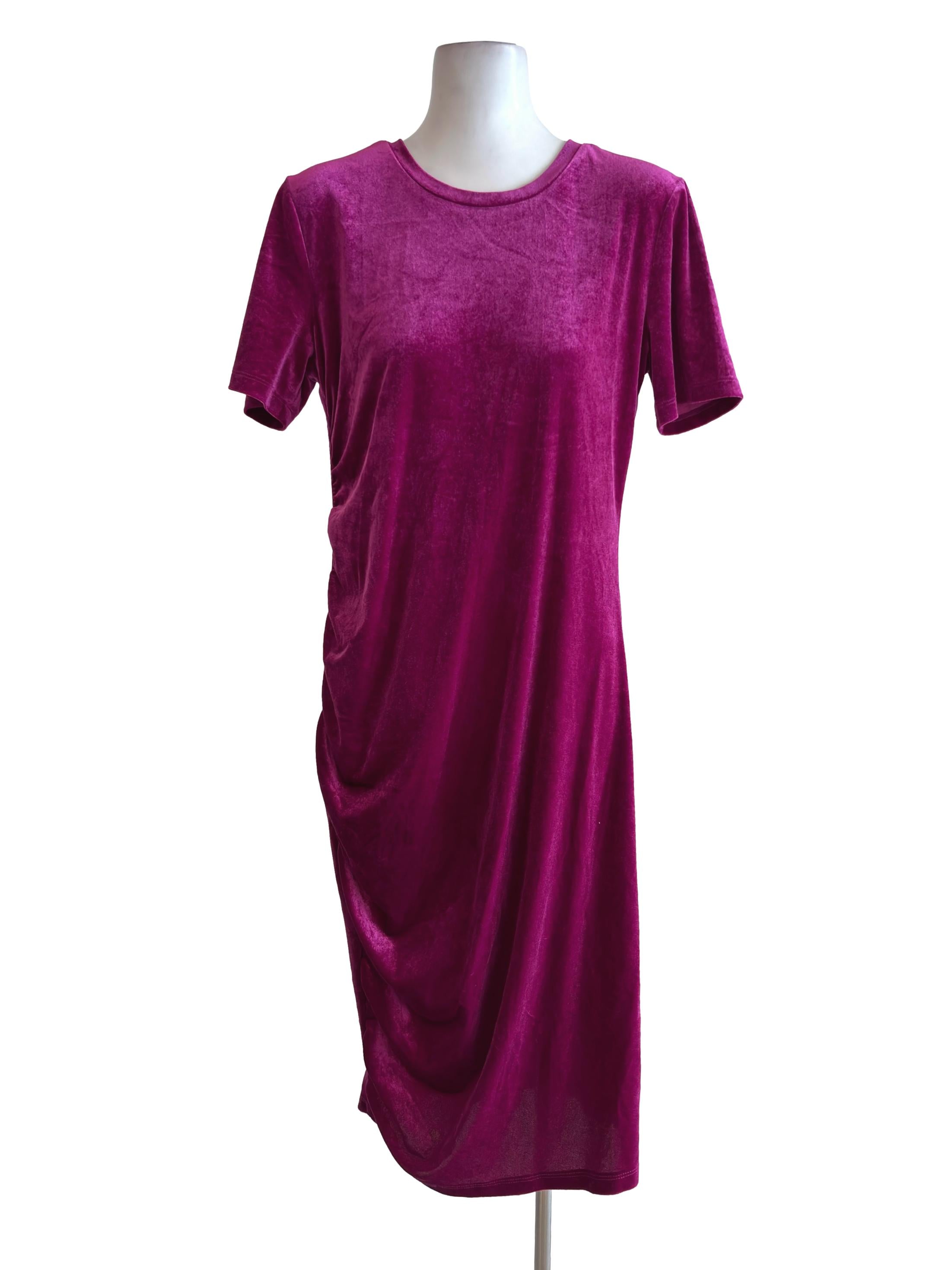 Magenta Pink Velvet Midi Dress