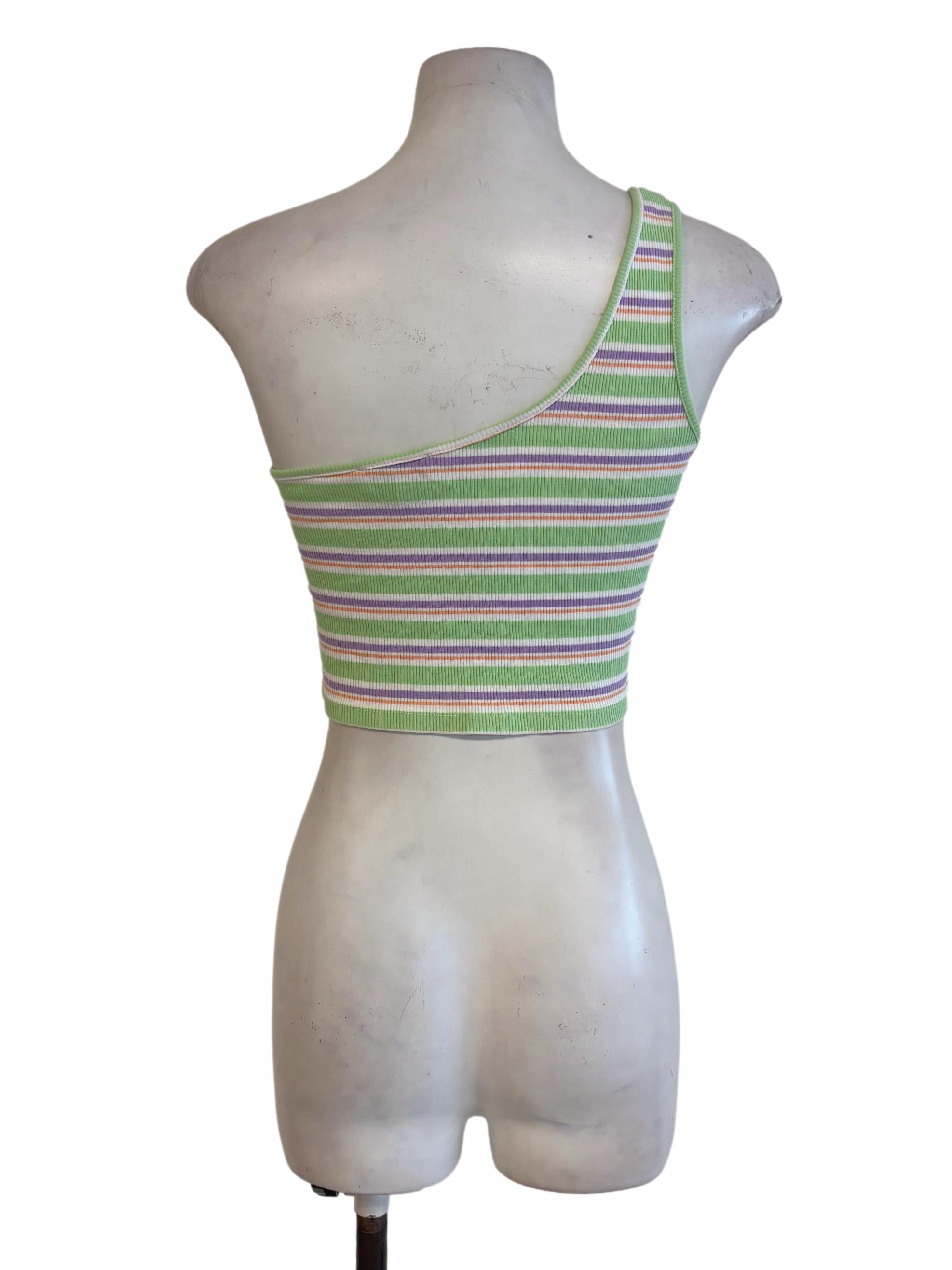 Green Stripped One Shoulder Bralette