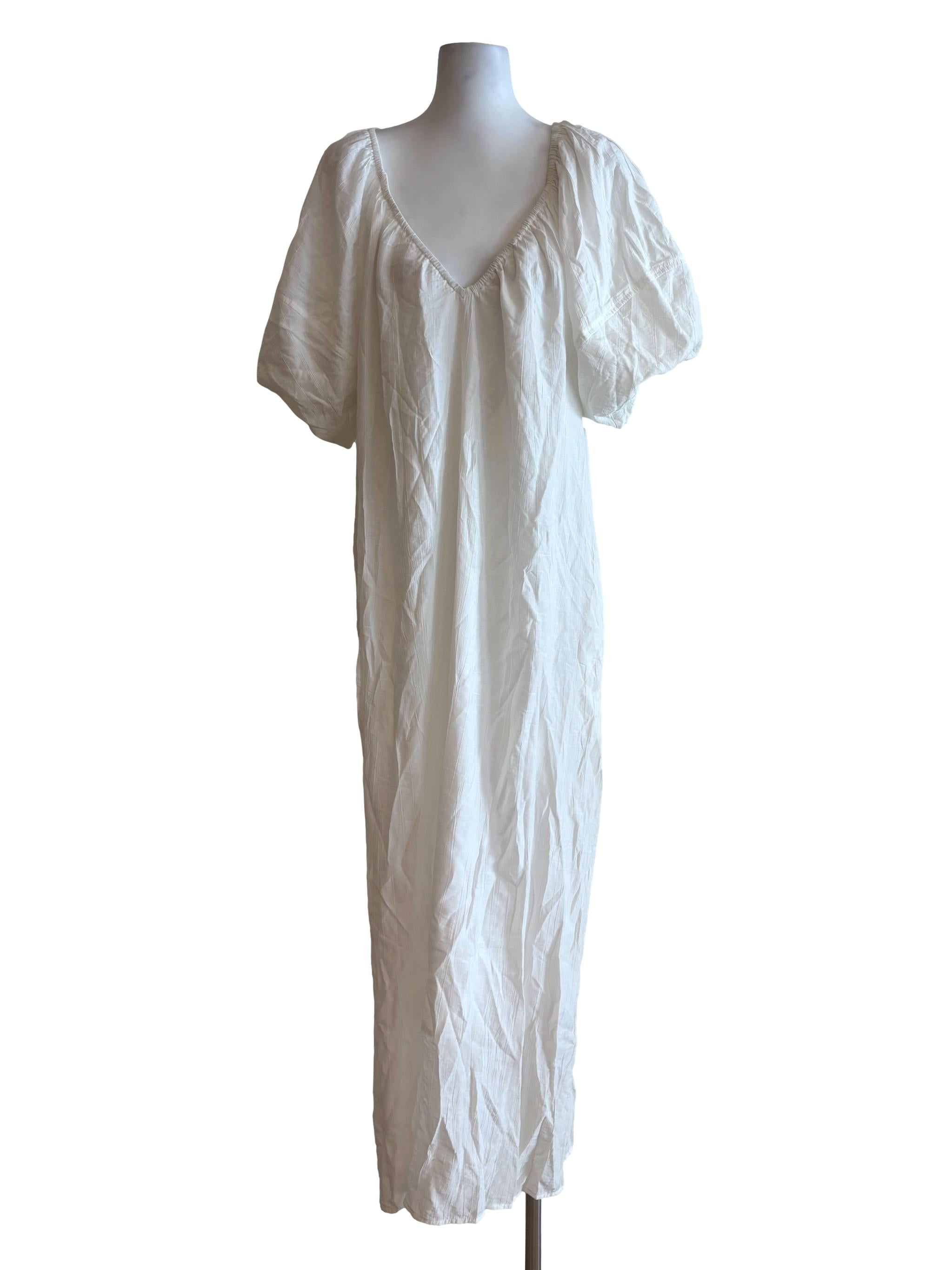 Pearl White Puff Sleeve Dress