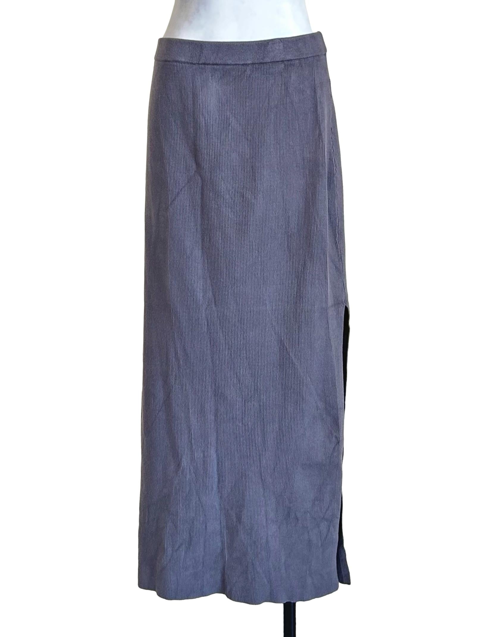 Grey Ribbed Knit Maxi Skirt