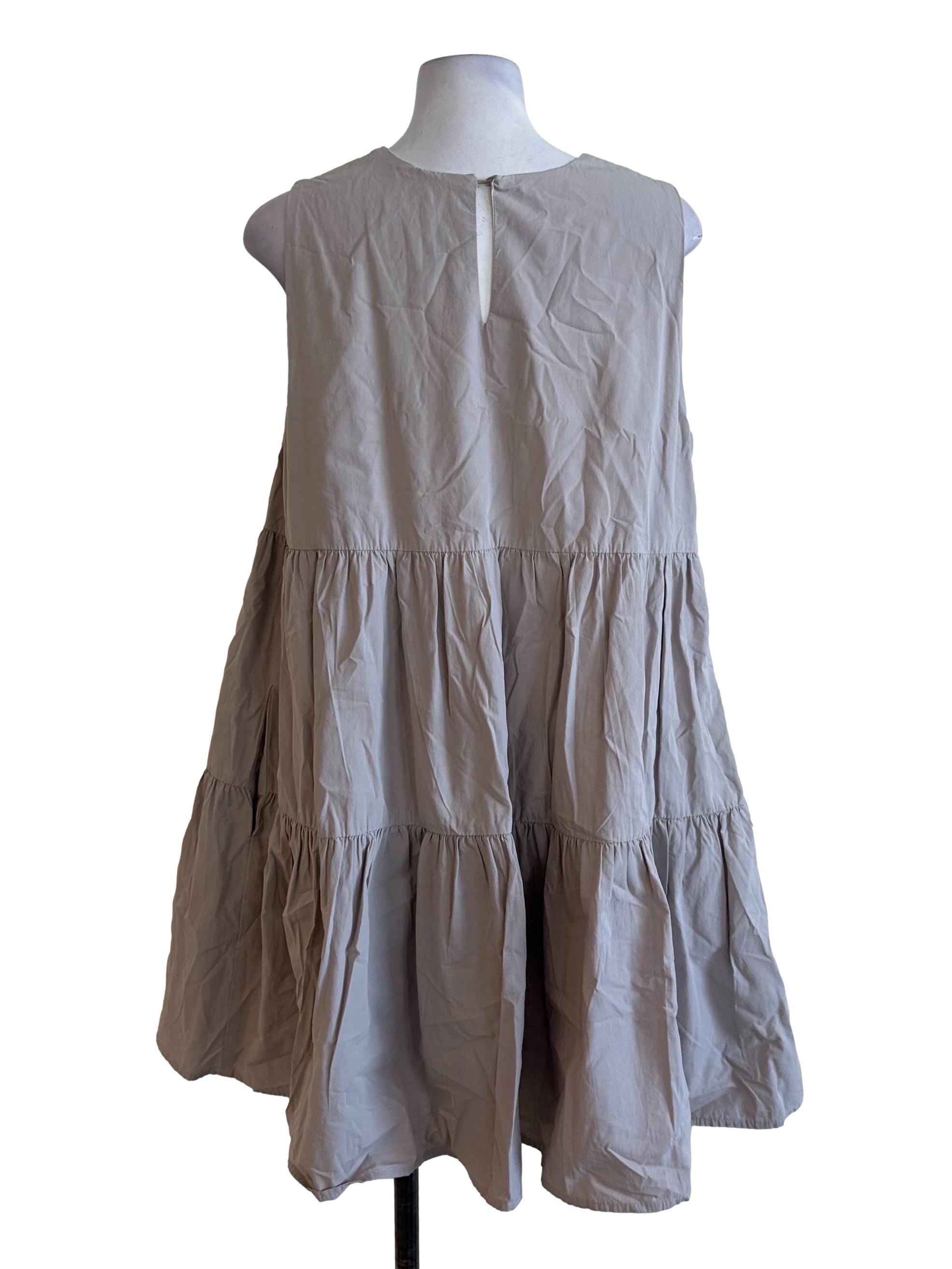 Light Grey Round Neck Back Tiered Dress