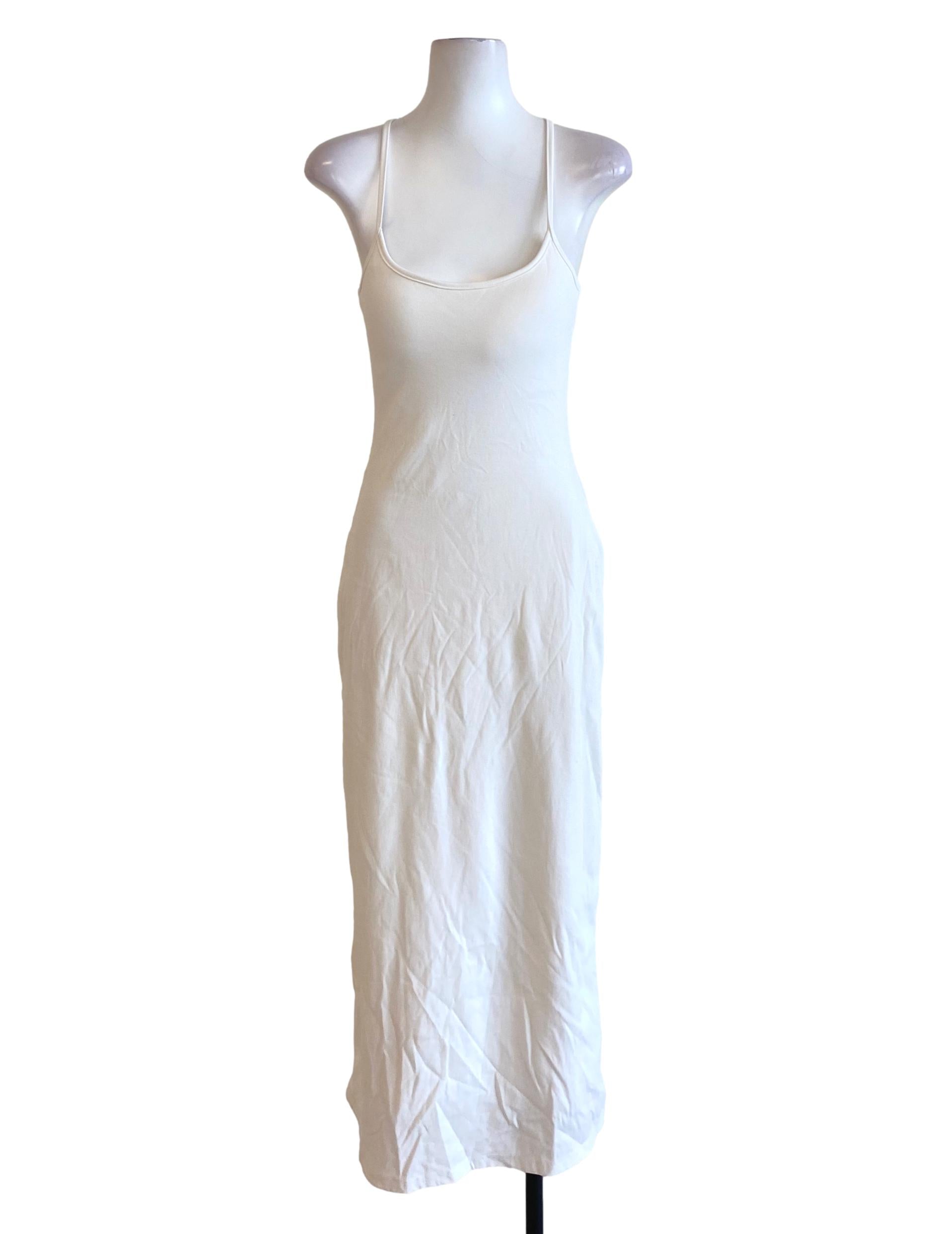 Soft White Square Neck Spaghetti Strap Stretchy Bodycon Dress