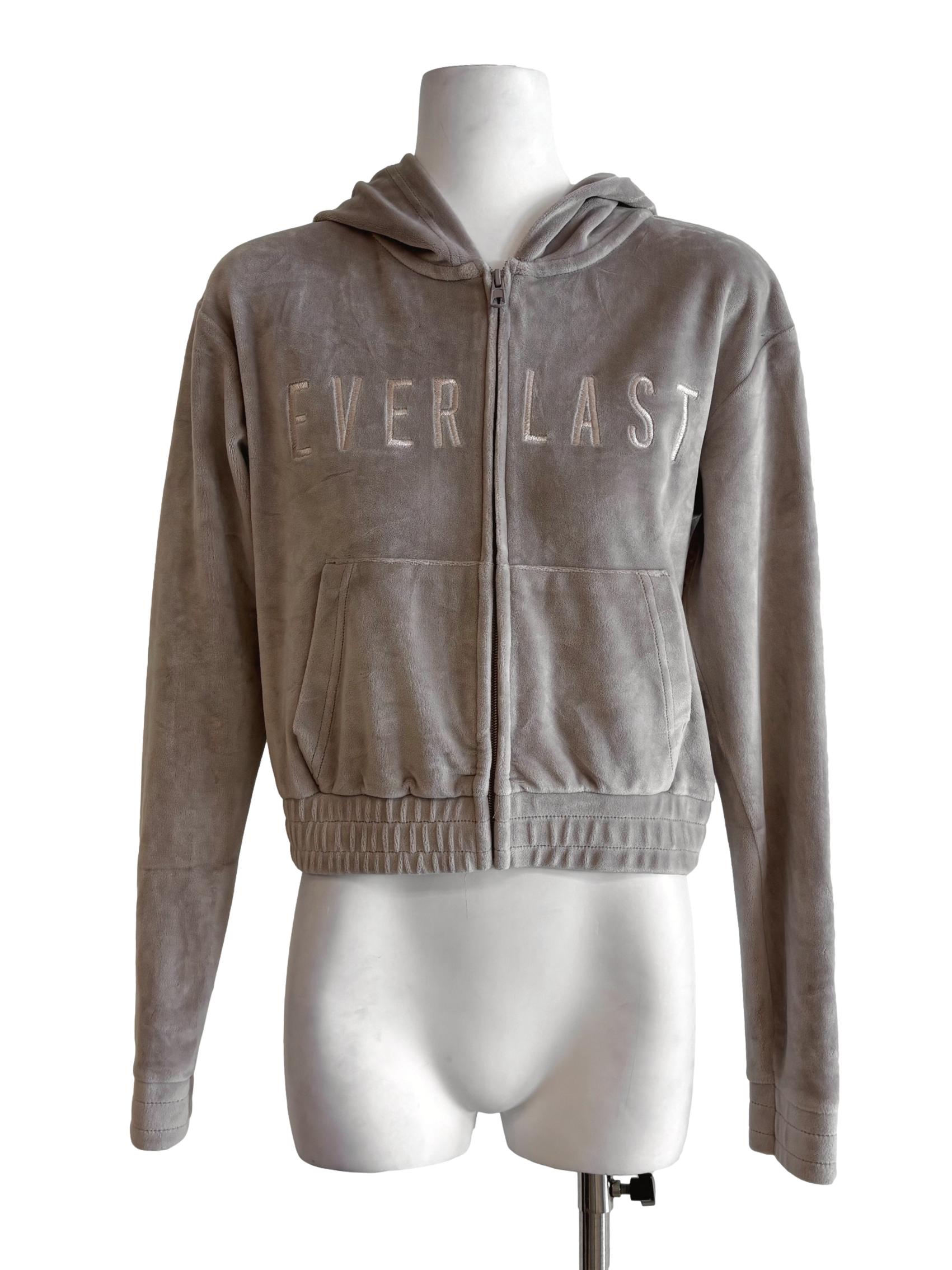 Bone Grey Velvet Hoodie Jacket