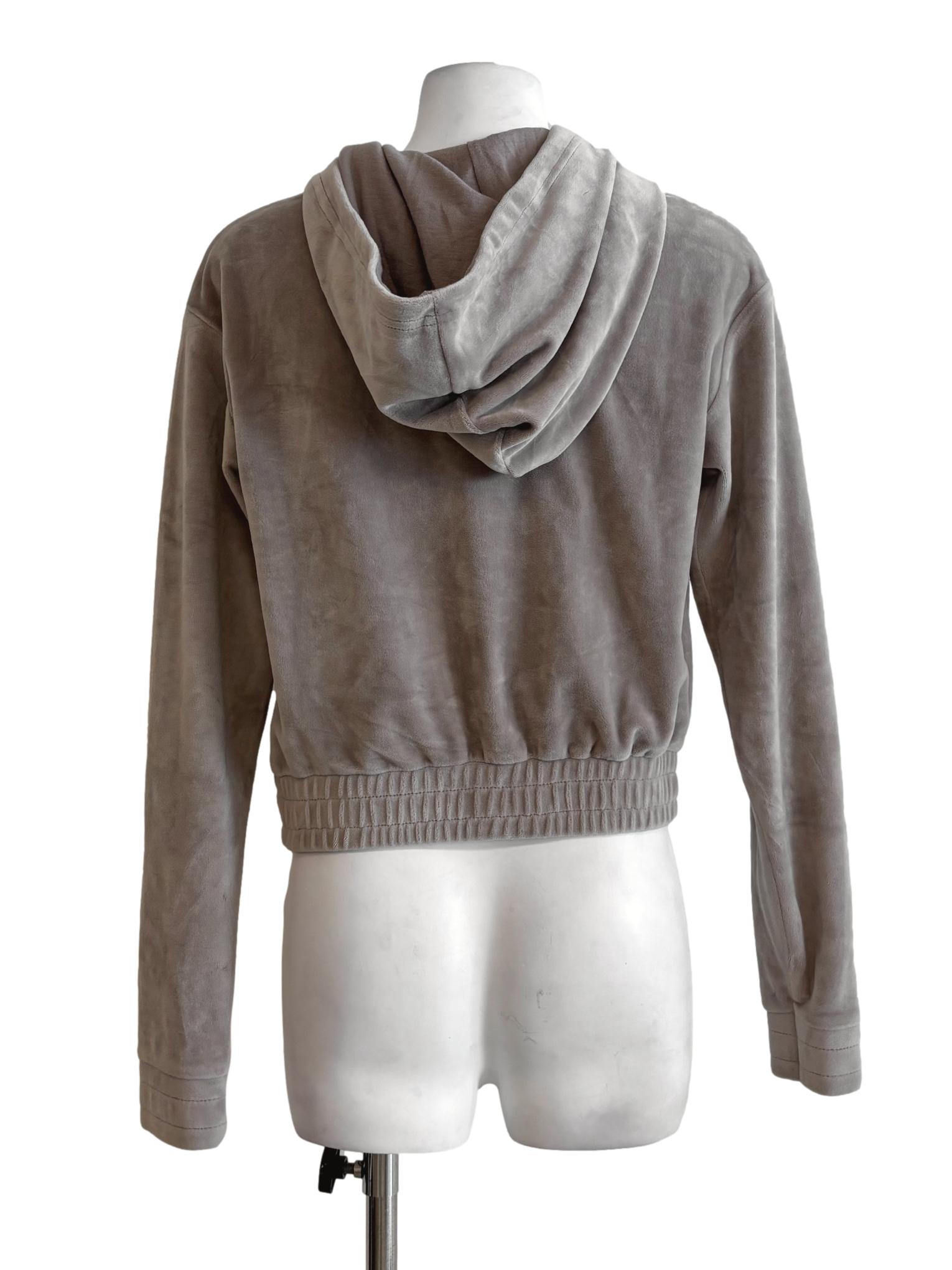 Bone Grey Velvet Hoodie Jacket