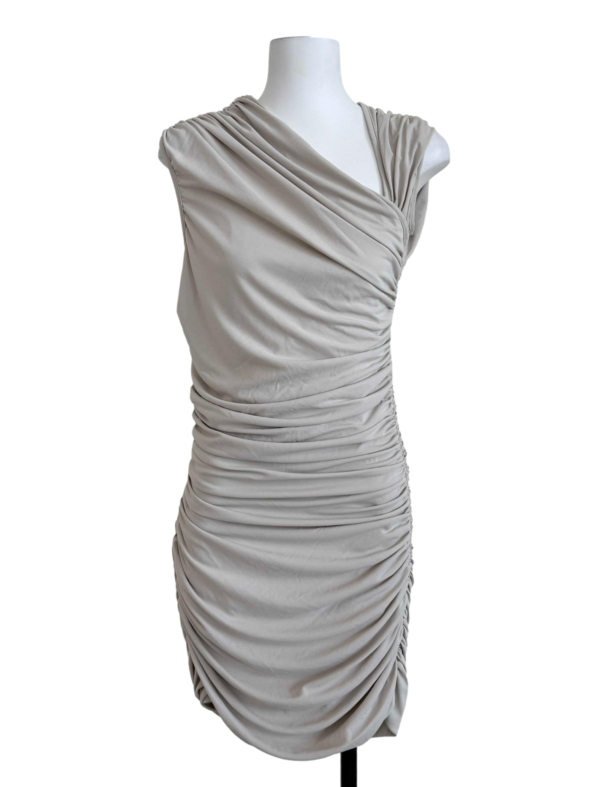 Bone Beige Side Ruched Dress