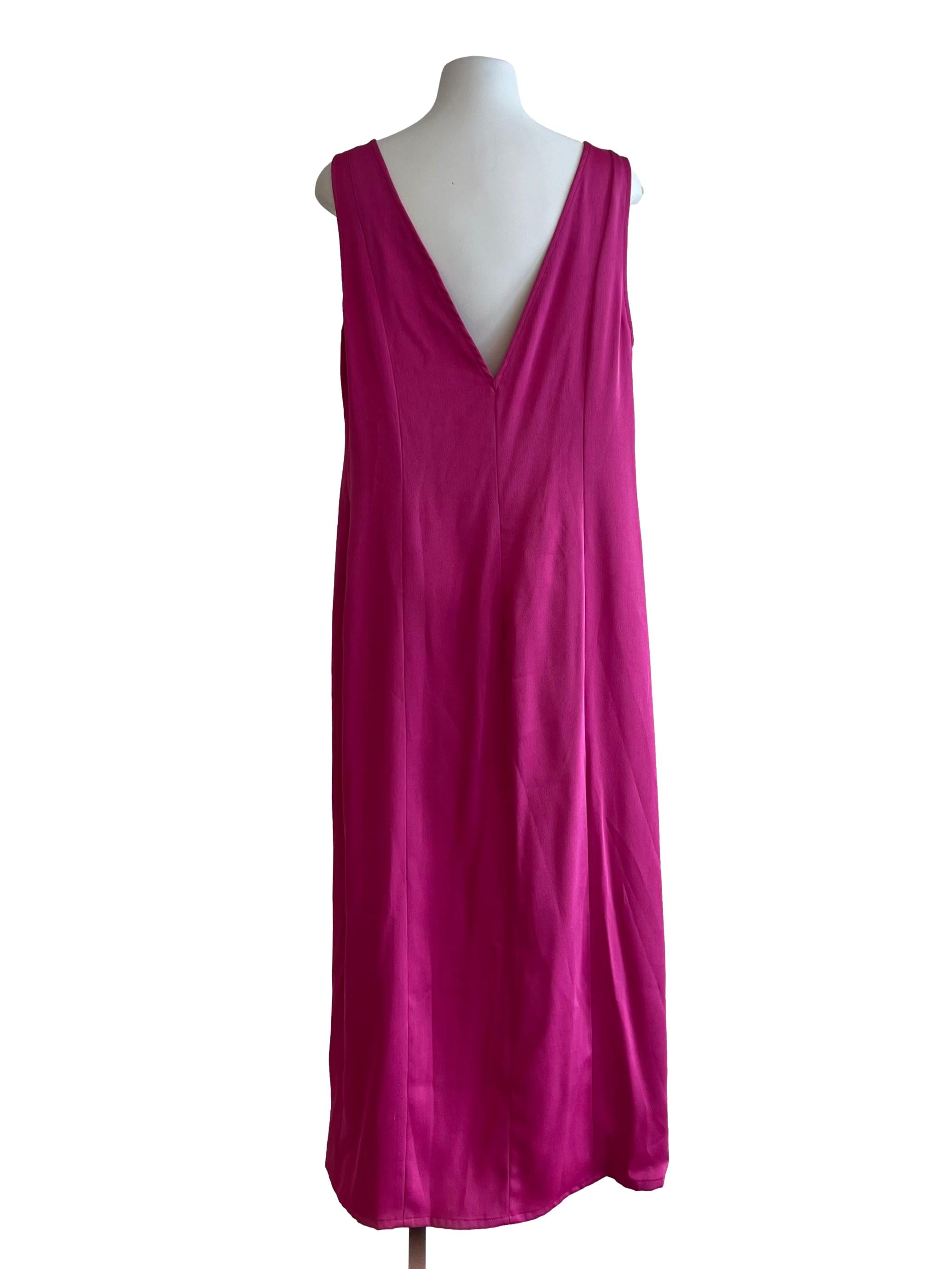 Fuchsia Pink V Neck Side Slit Dress