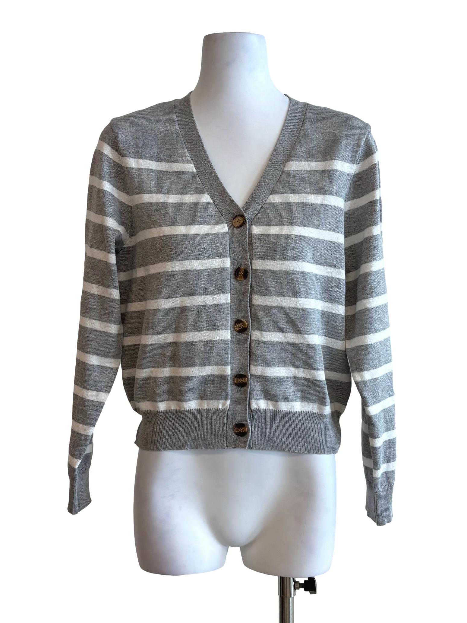 Grey White Stripes Knit Top