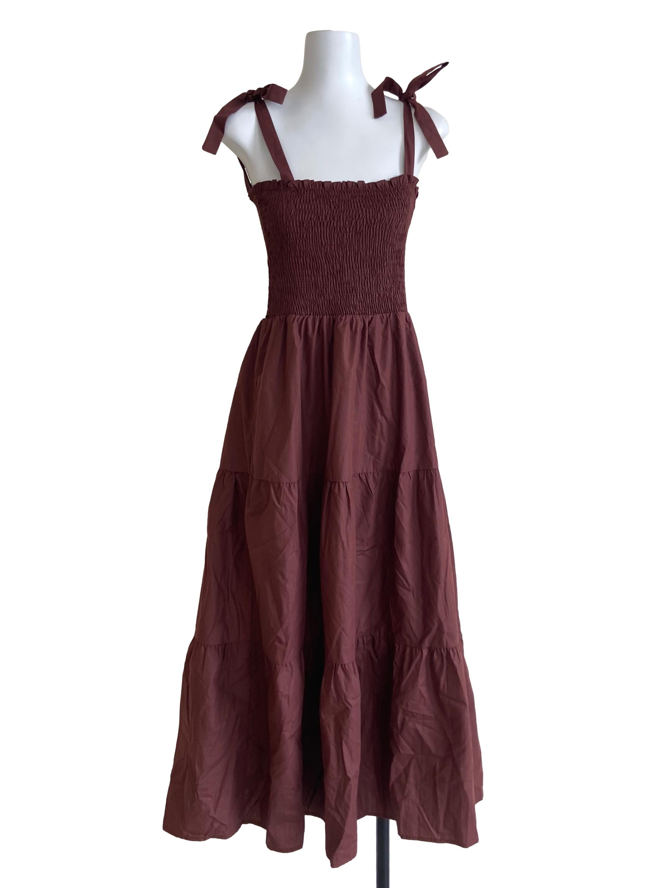 Cinnamon Brown Sleeveless Twill Layered Dress