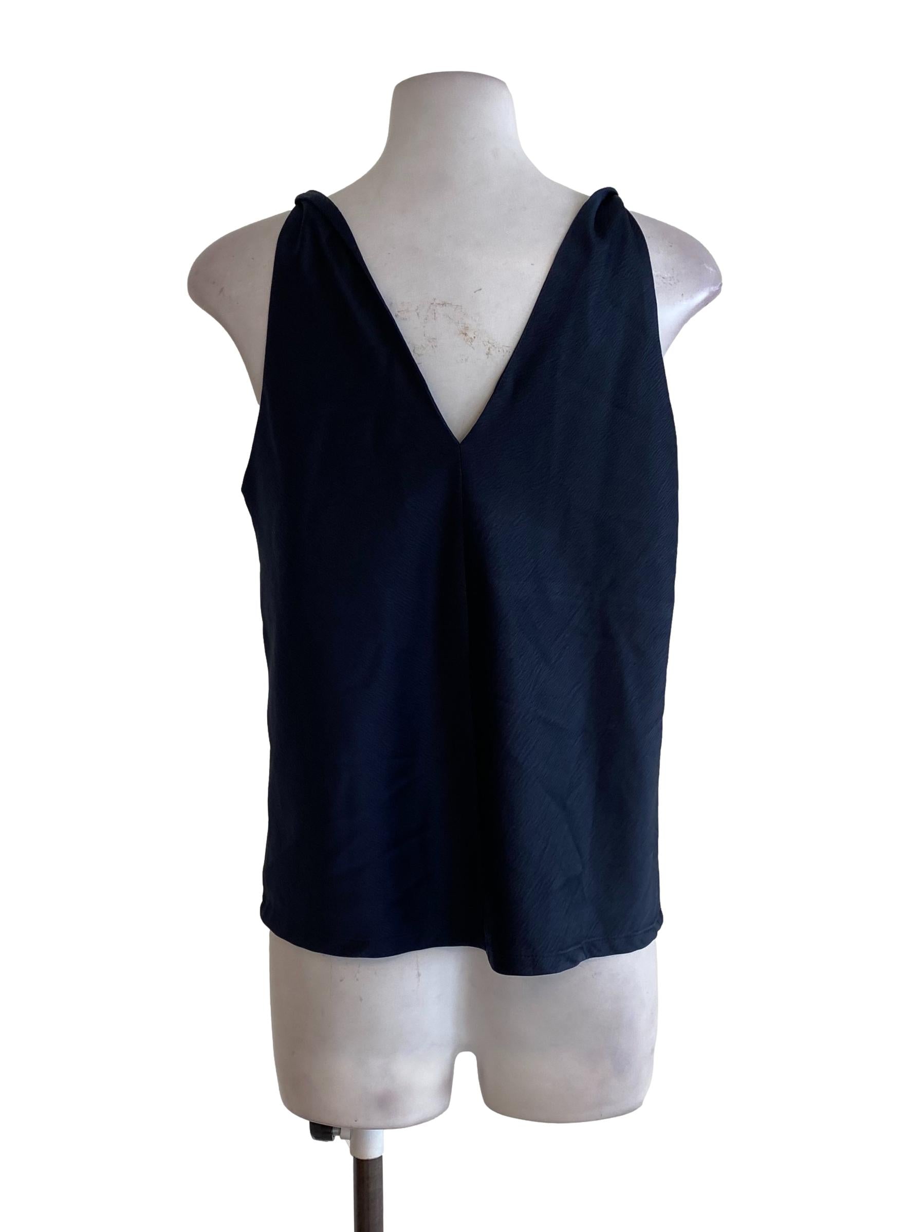 Blue Black V Neck Top