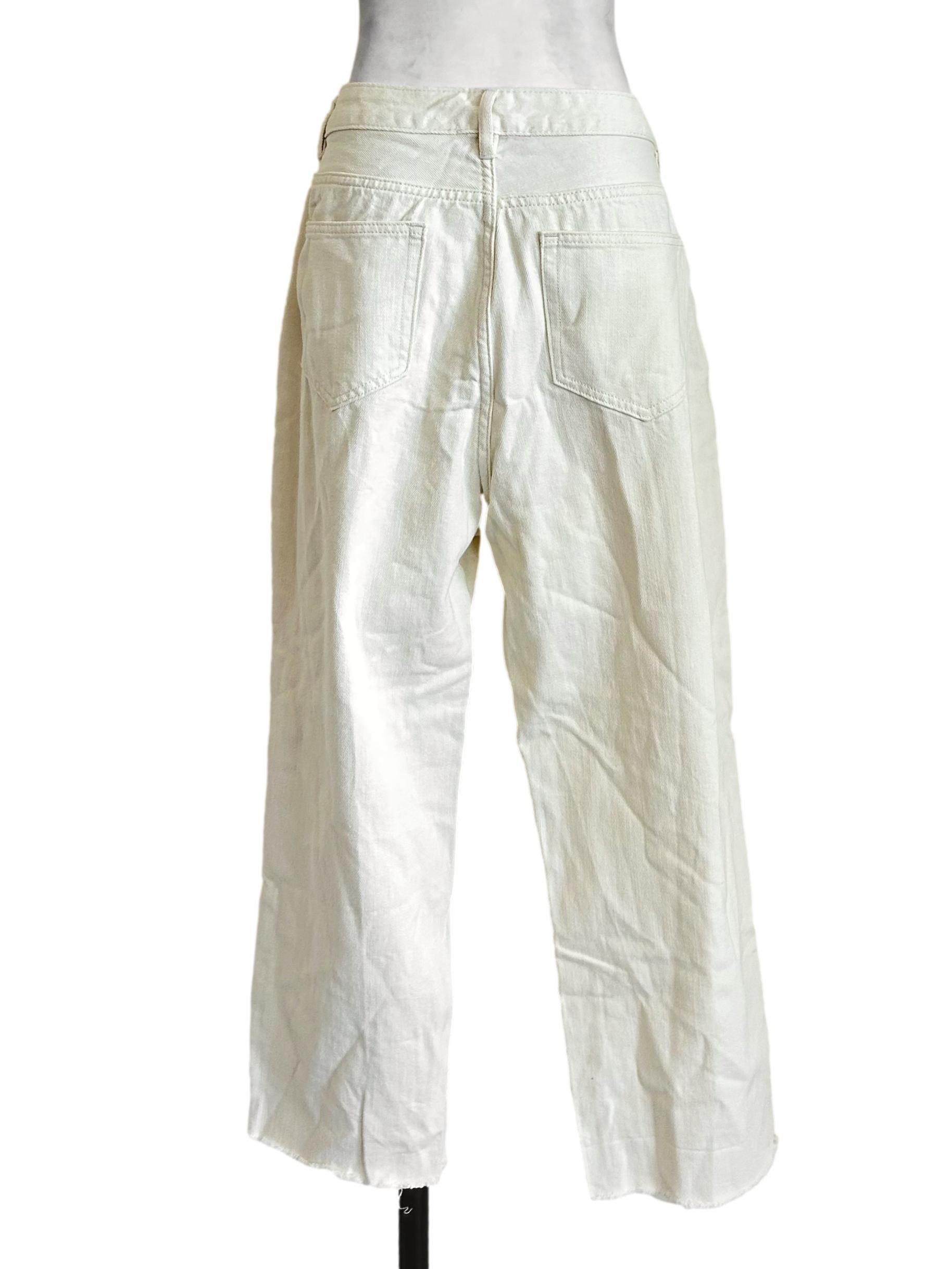 White Raw Hem Straight Jeans