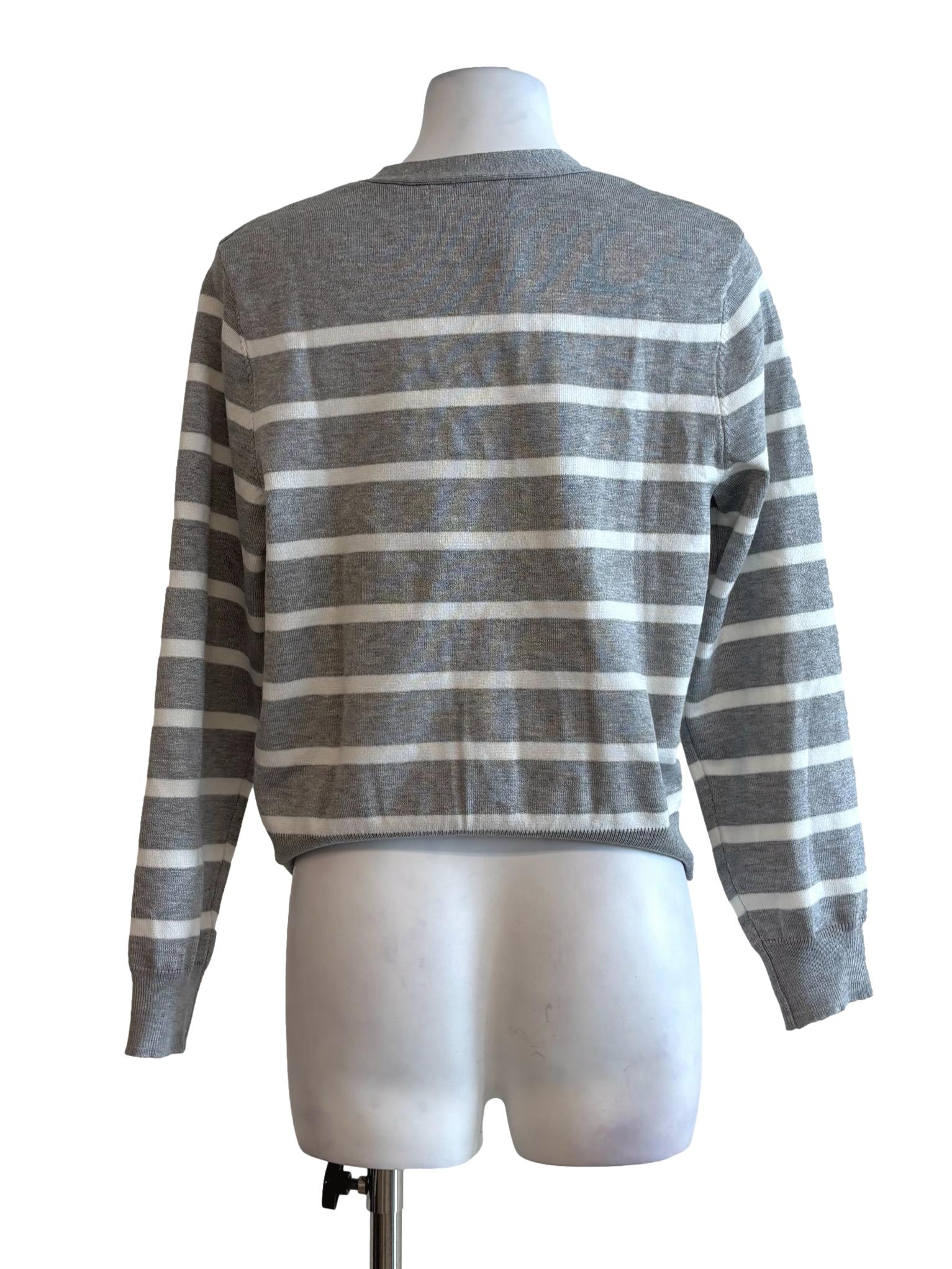 Grey White Stripes Knit Top