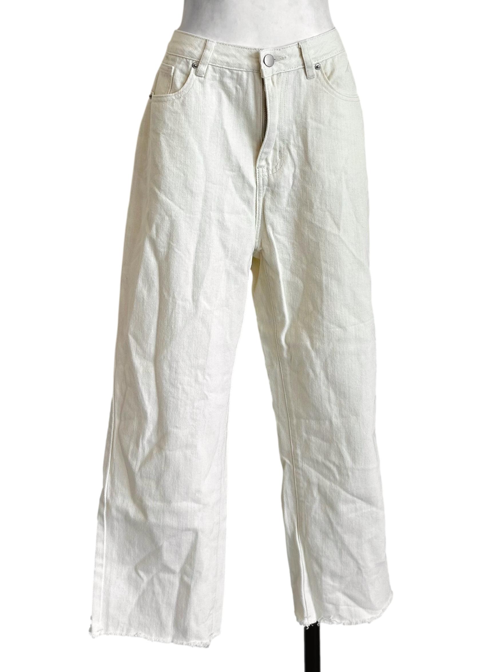 White Raw Hem Straight Jeans