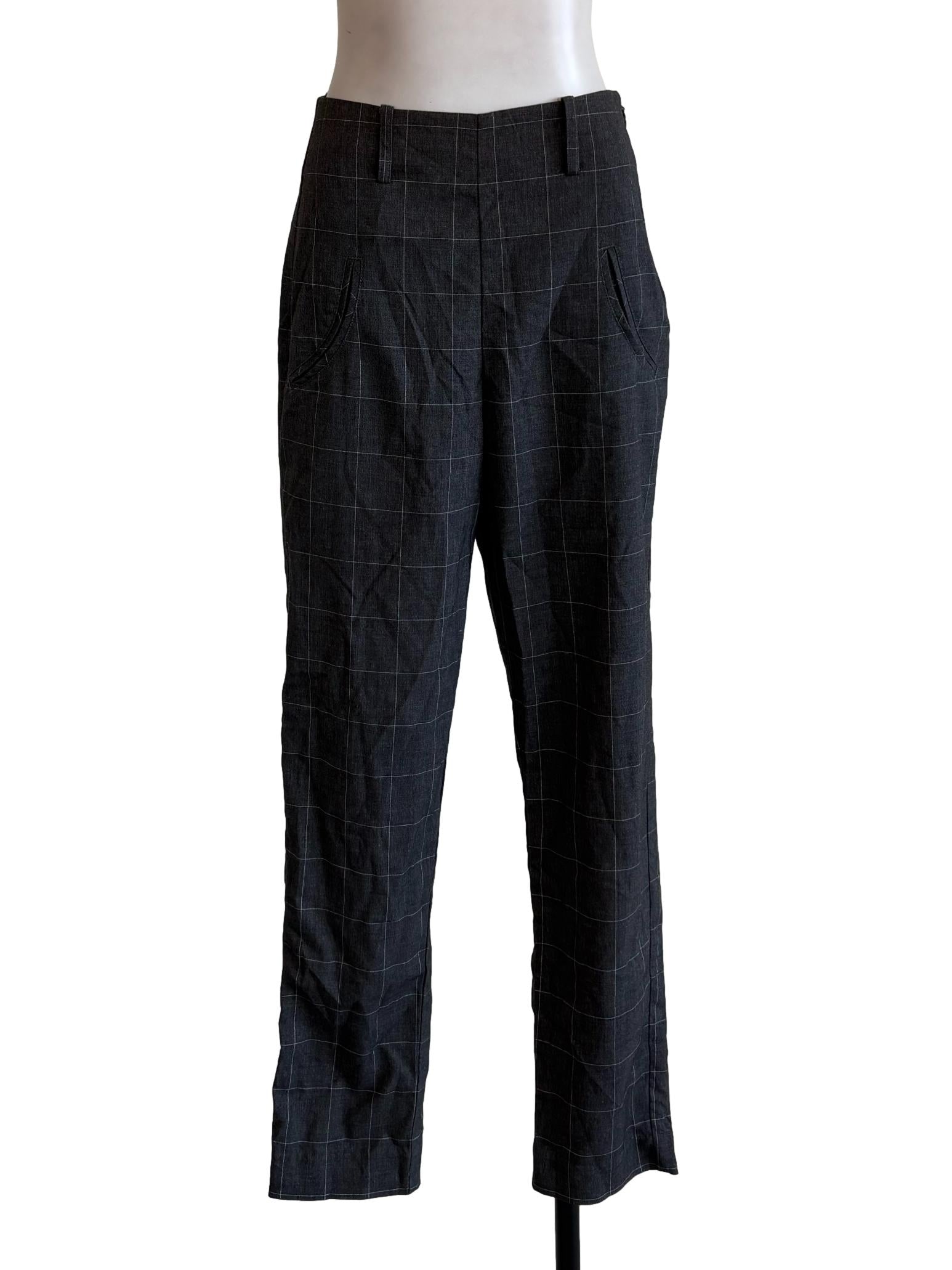 Grey Windowpane Pegged Pants