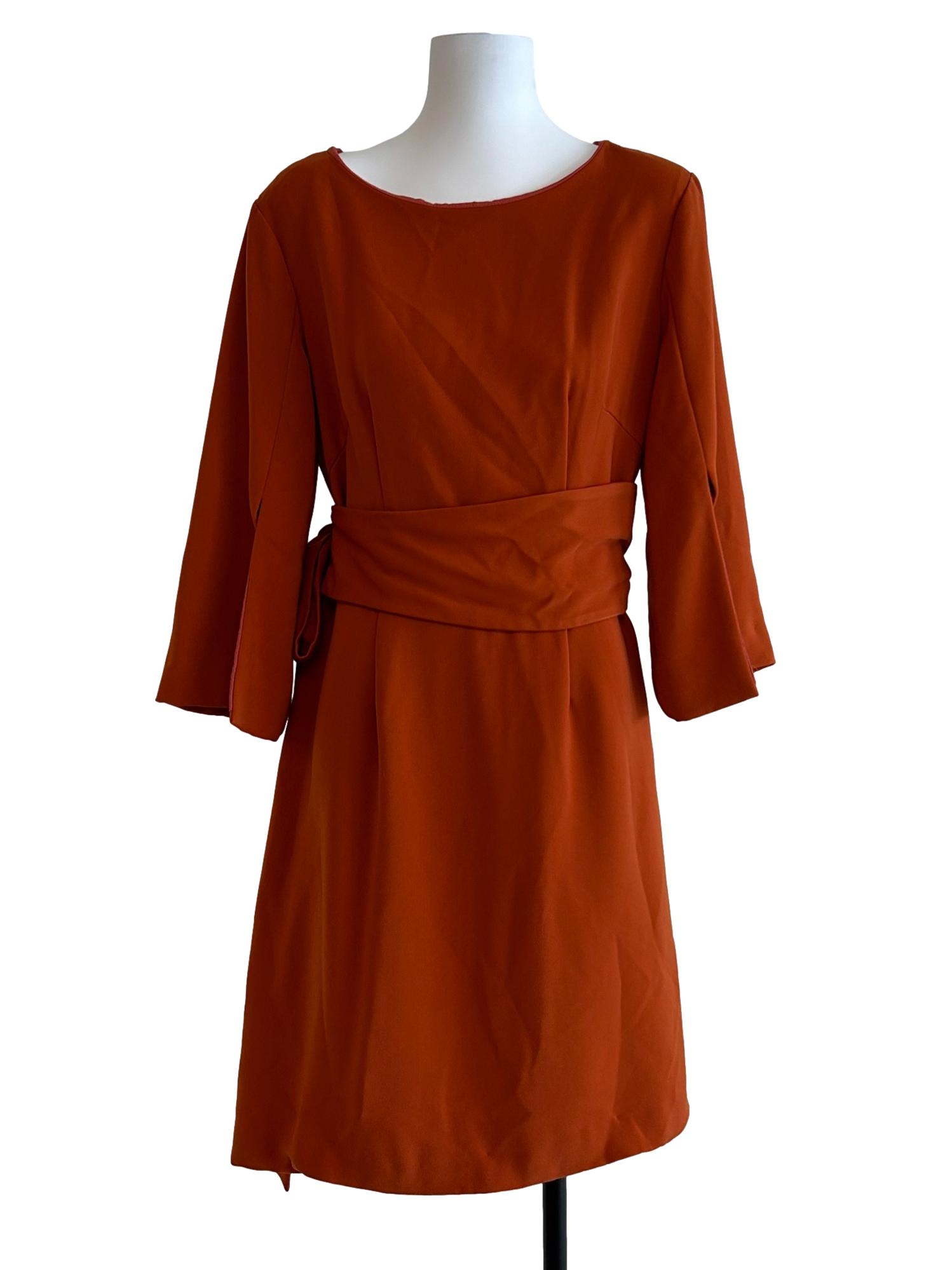 Brick Orange Belted Dress