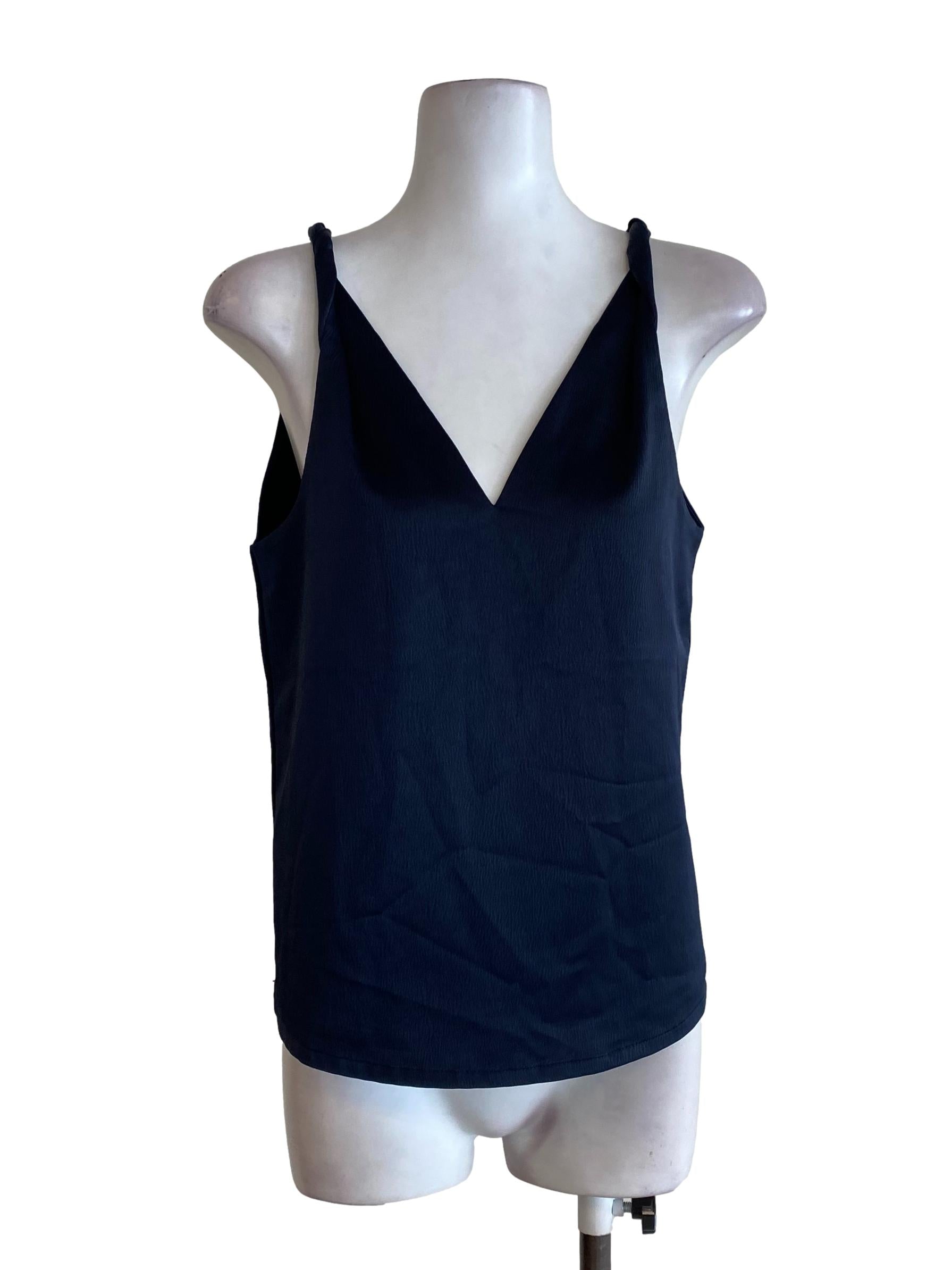 Blue Black V Neck Top