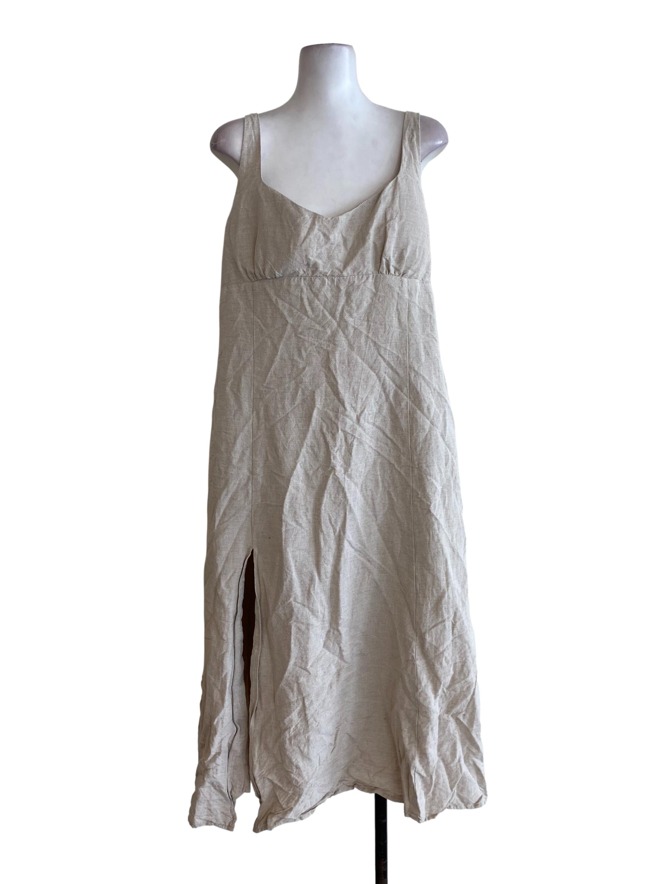 Beige Linen Slip Dress