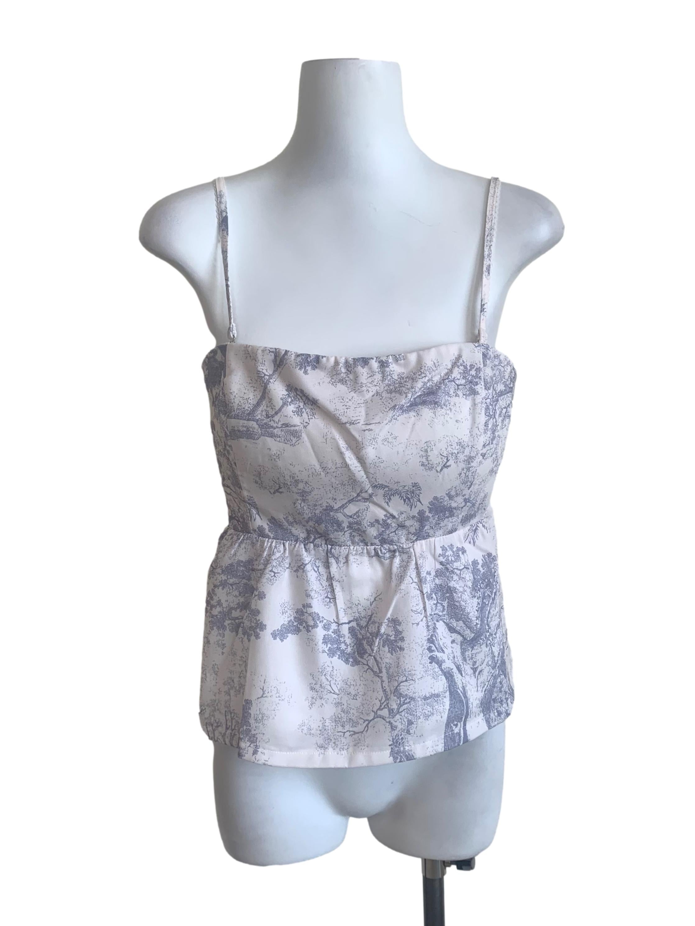 Chiffon White Blue Pattern Top