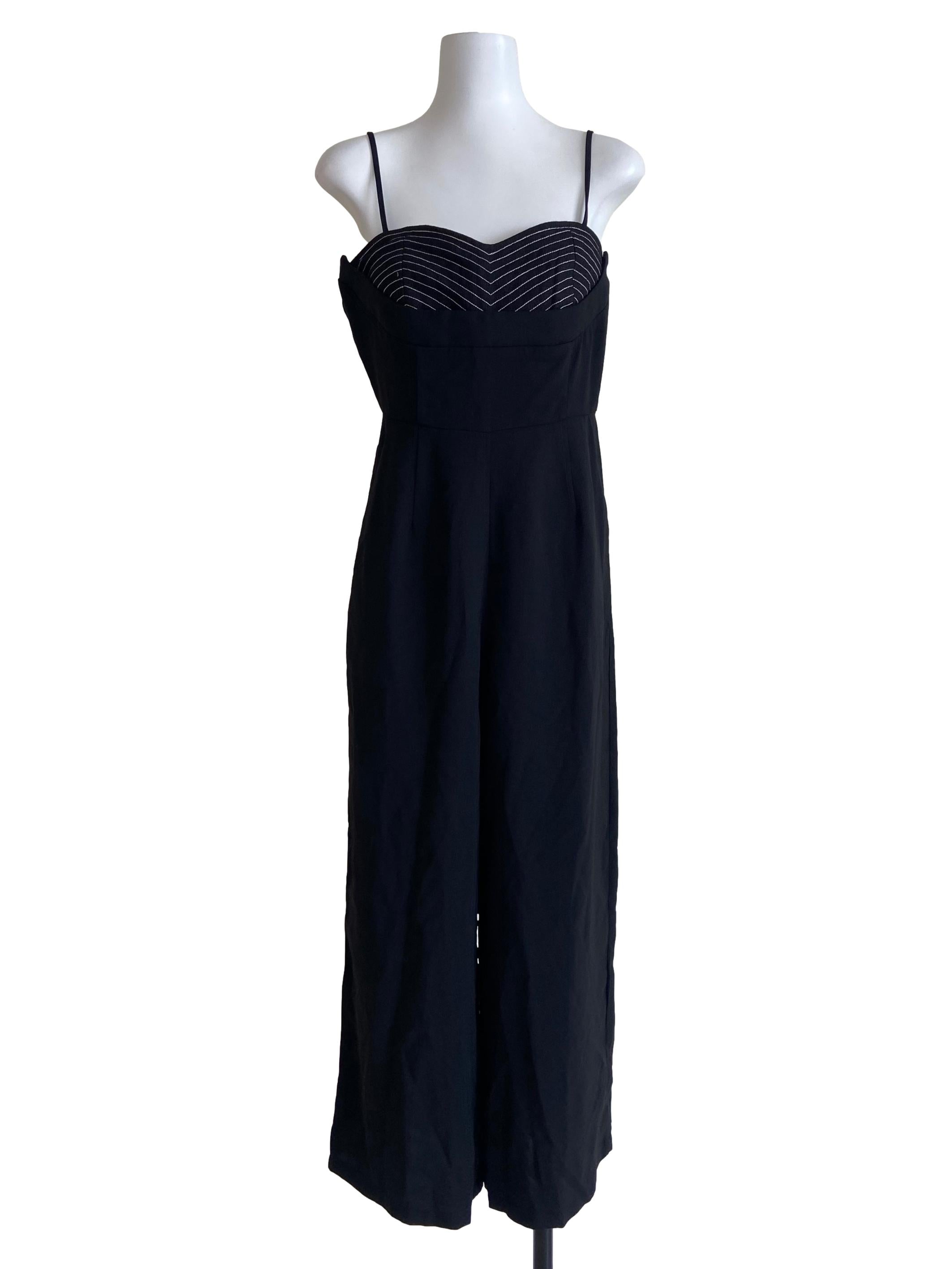 Black Spaghetti Straps Twill Jumpsuit