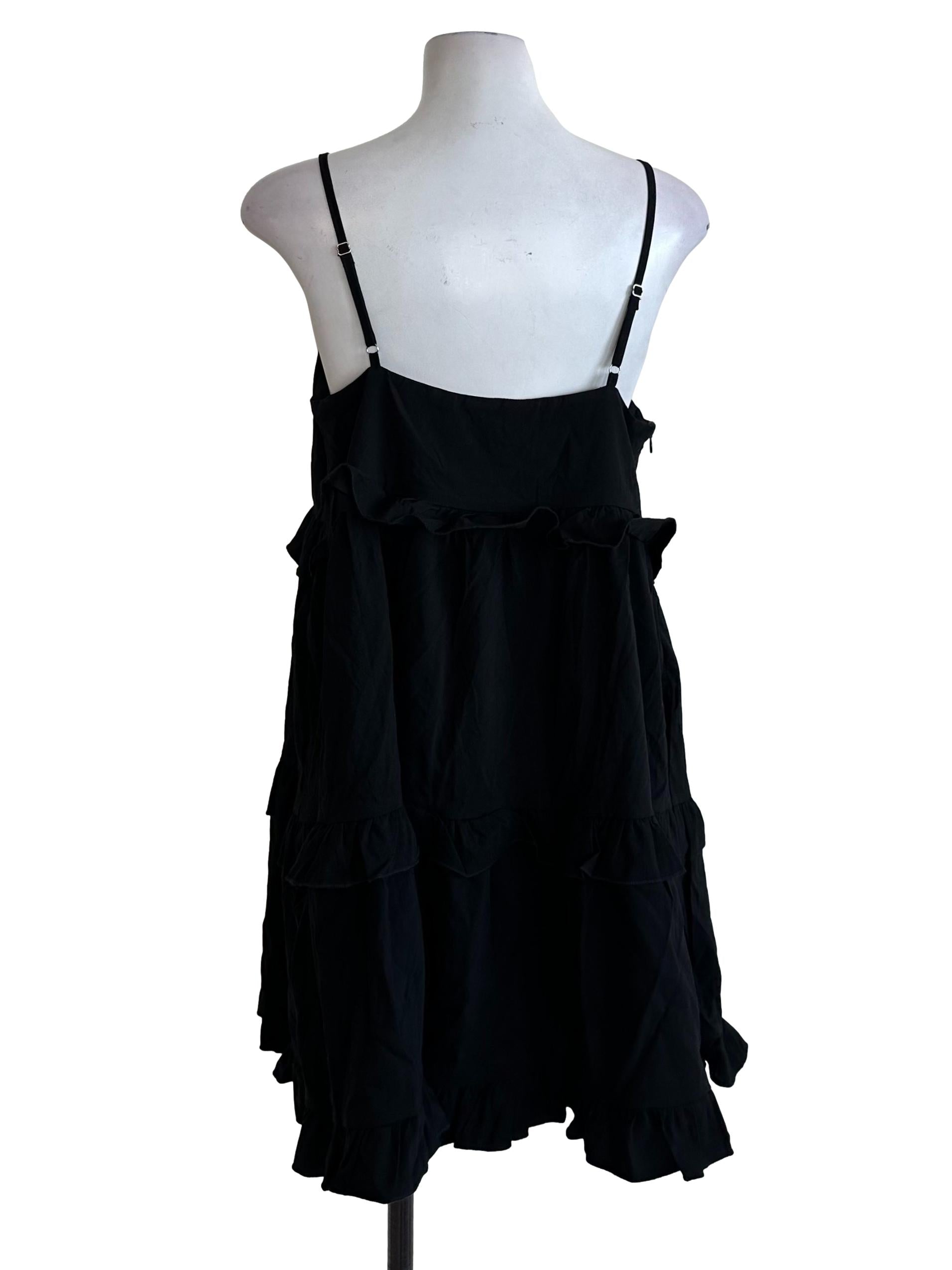 Onyx Black Square Neck Ruffle Tiered Dress