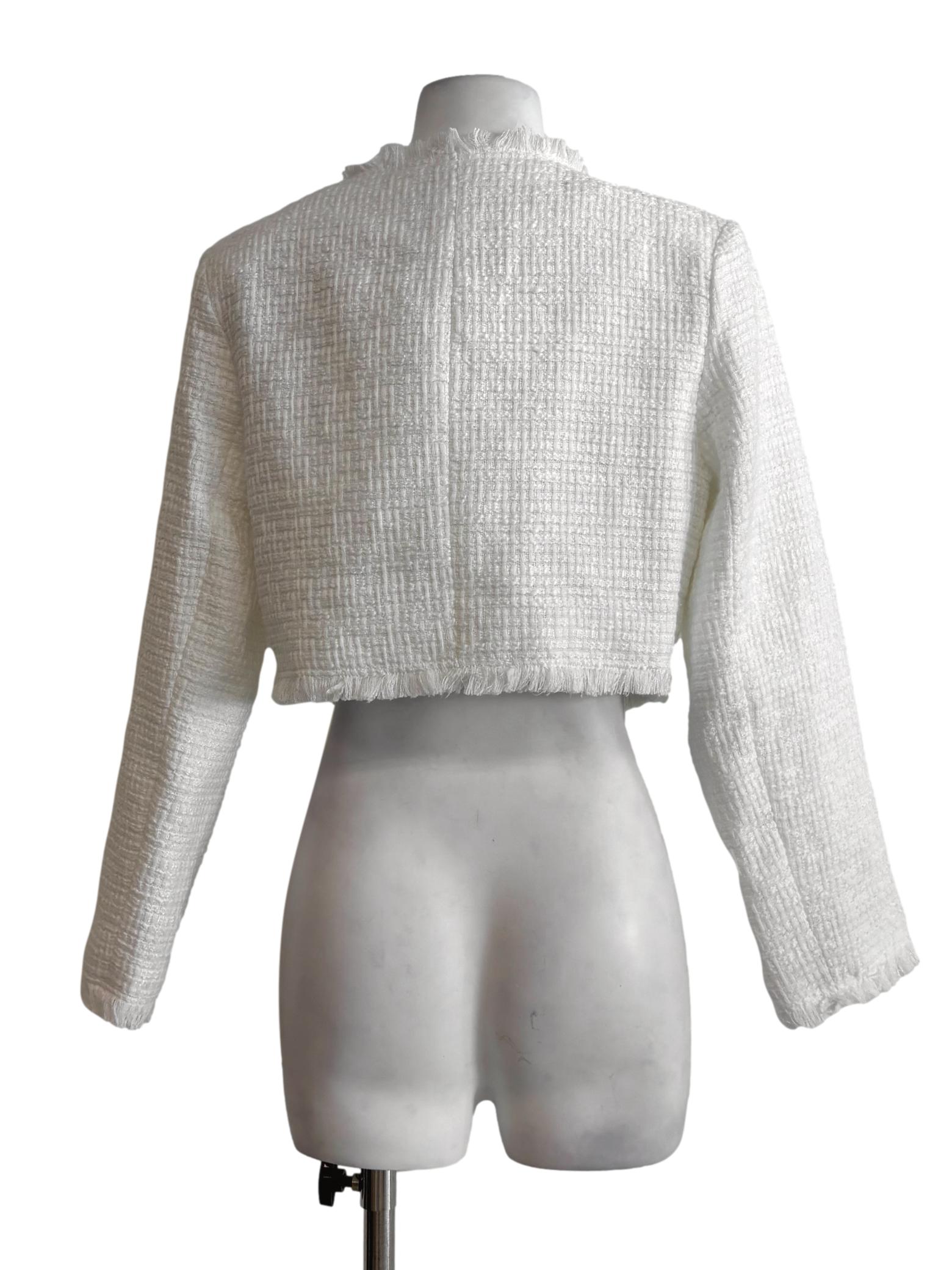 Pearl White Cropped Tweed Jacket LB