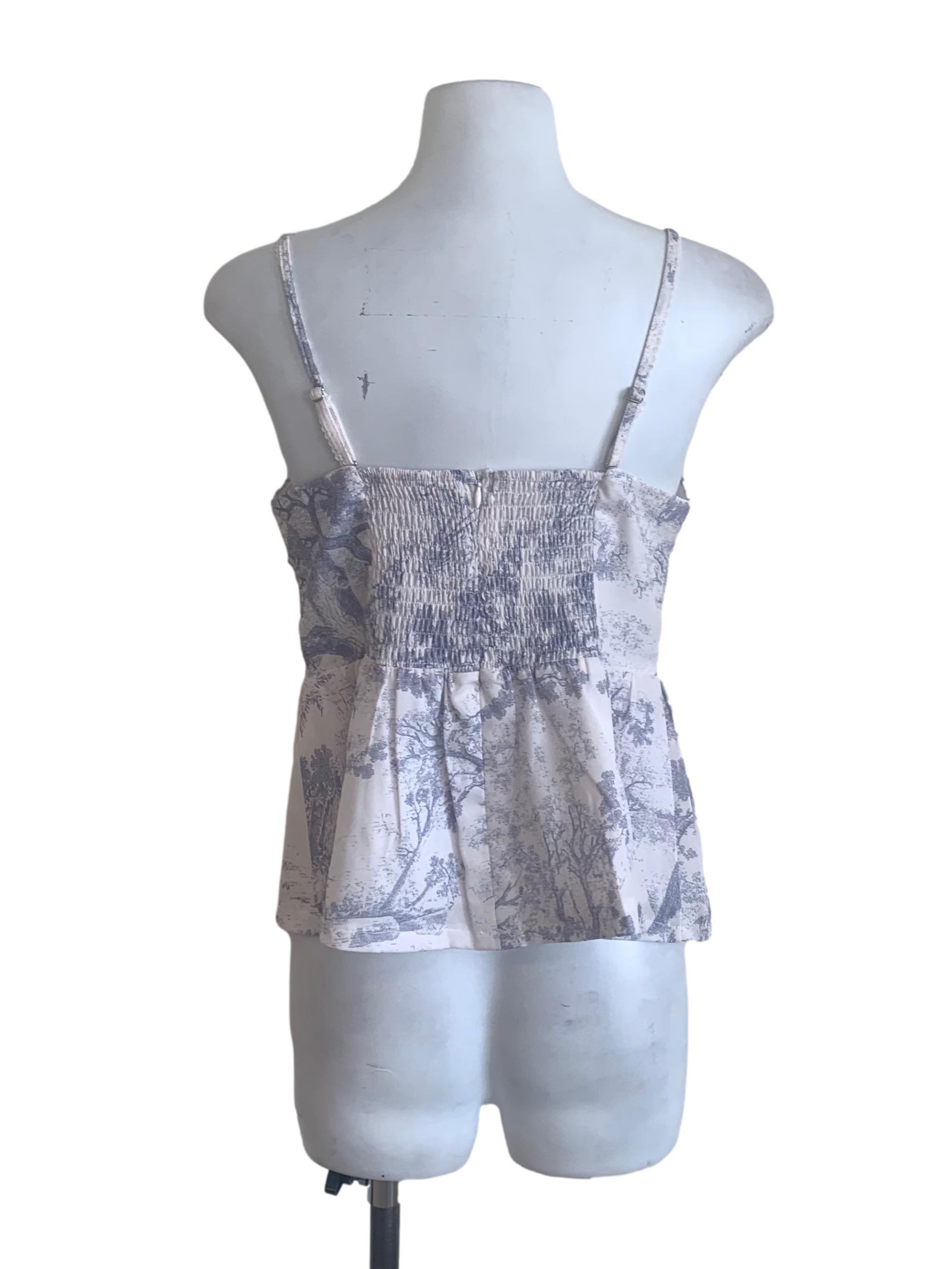 Chiffon White Blue Pattern Top