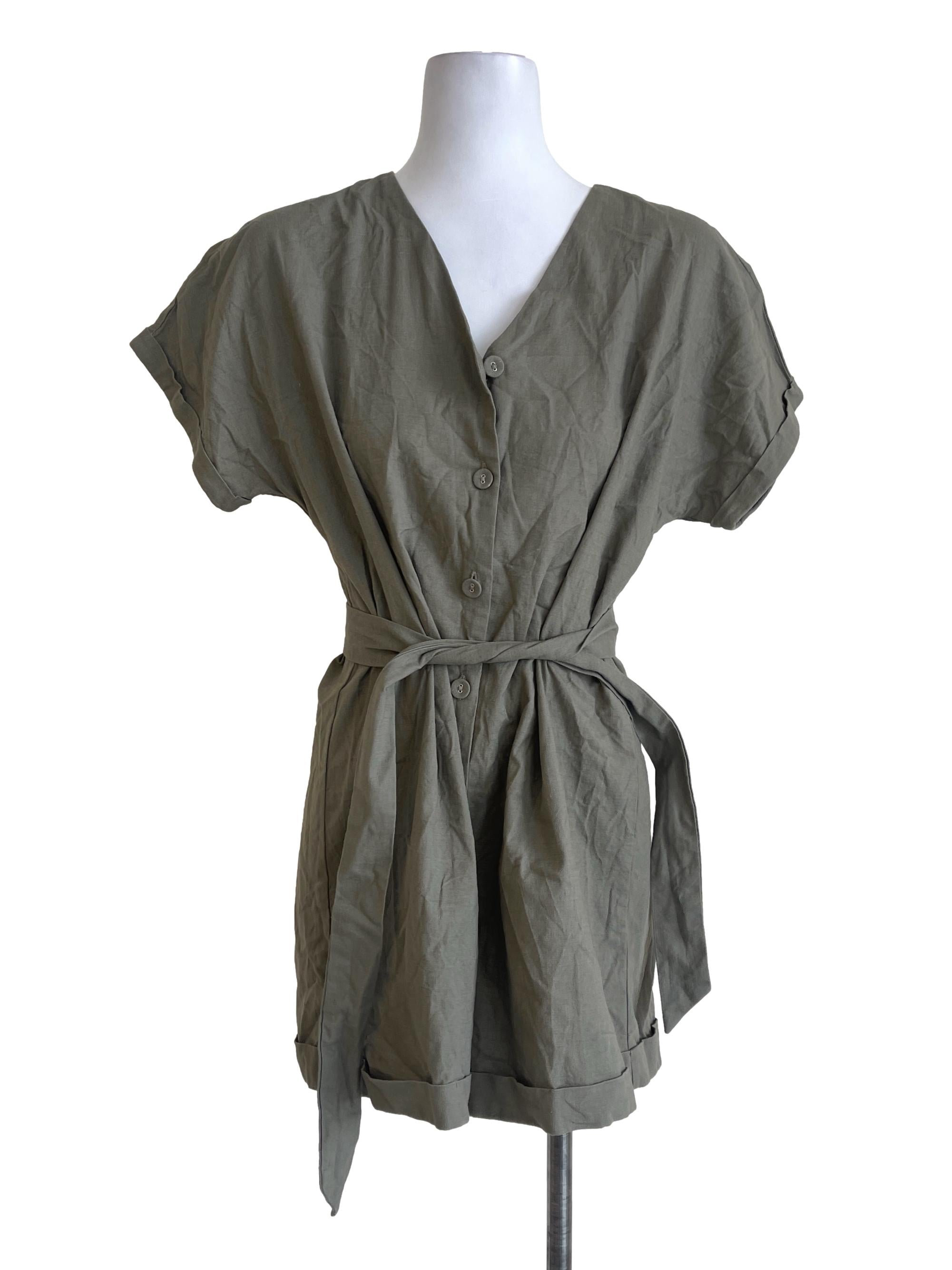 Seaweed Green Button Rompers