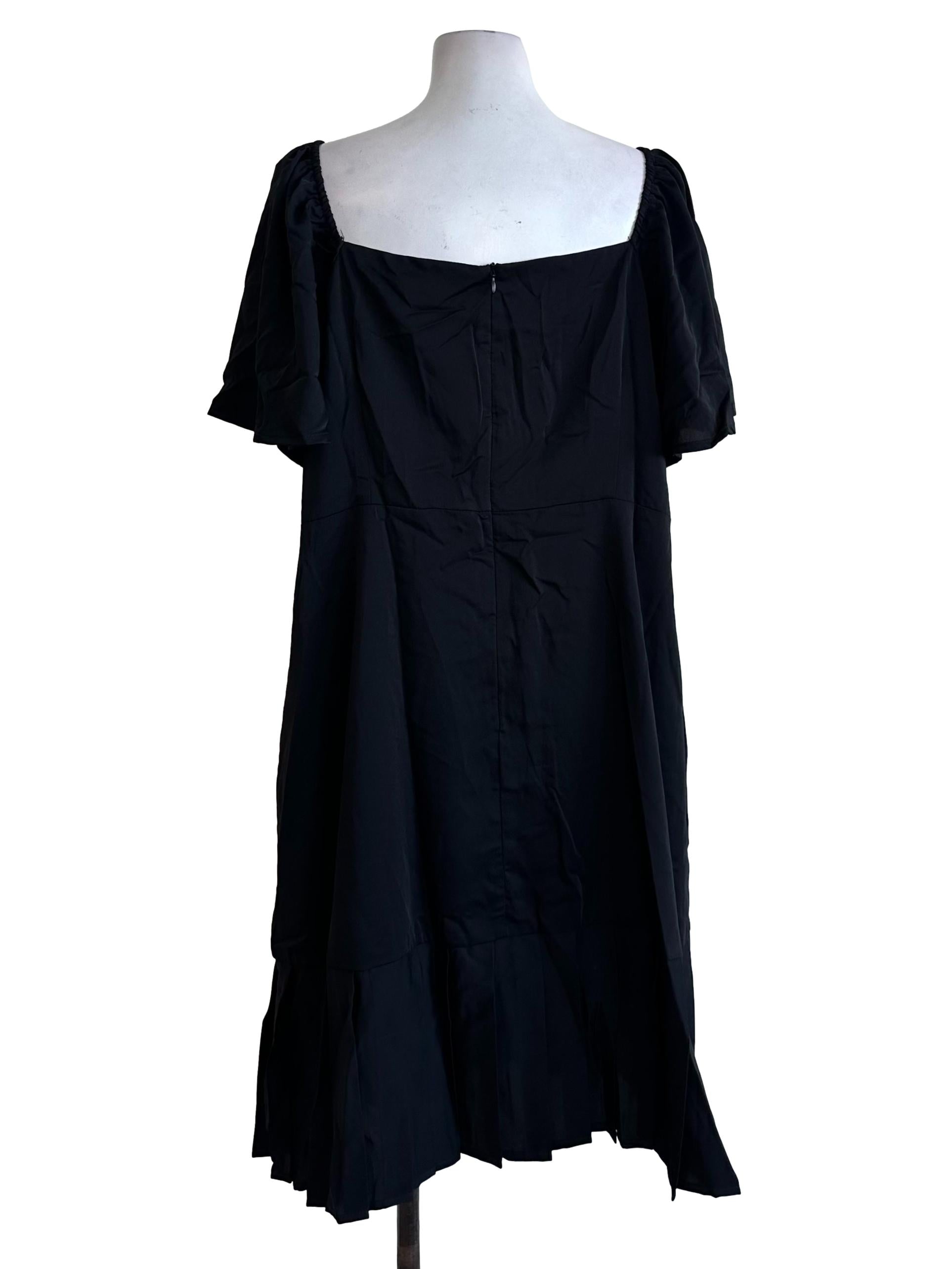 Raven Black Button Border Pleated Dress