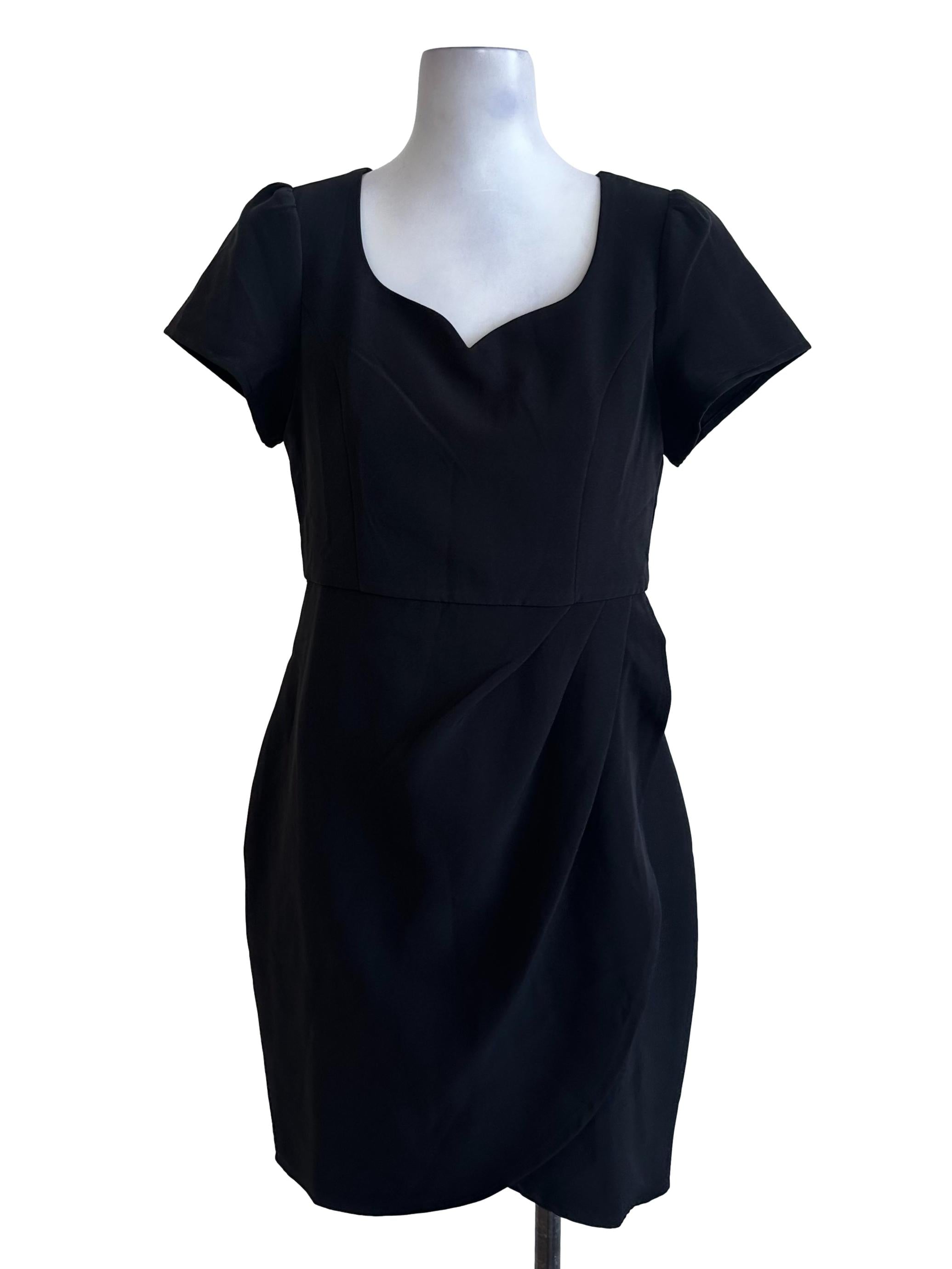 Onyx Black Short Sleeve Drape Dress