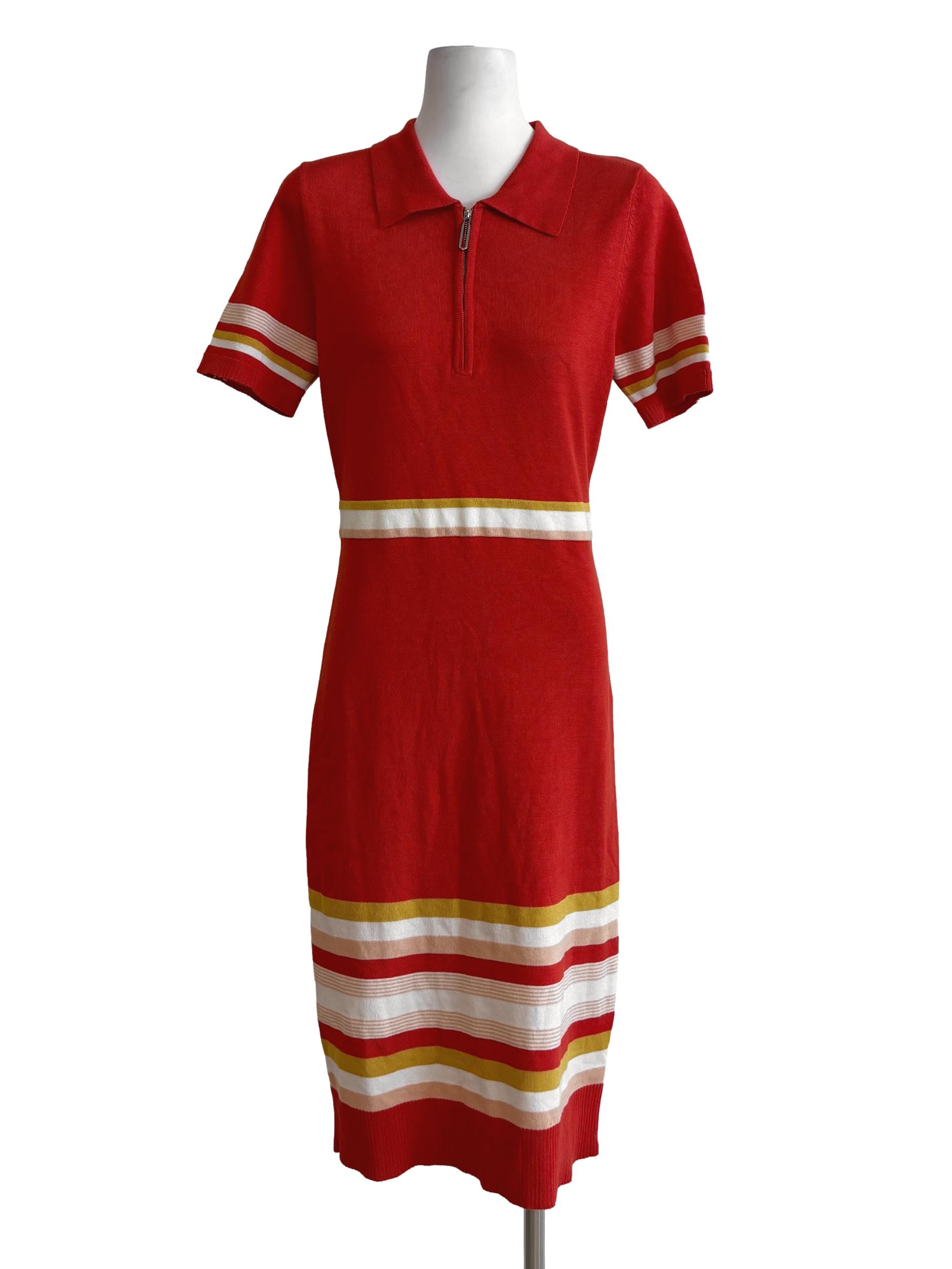 Flame Orange Striped Knit Dress