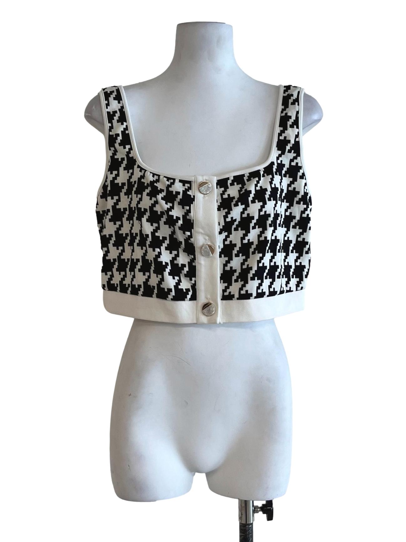 Black Pattern Square Neckline Sleeveless Top