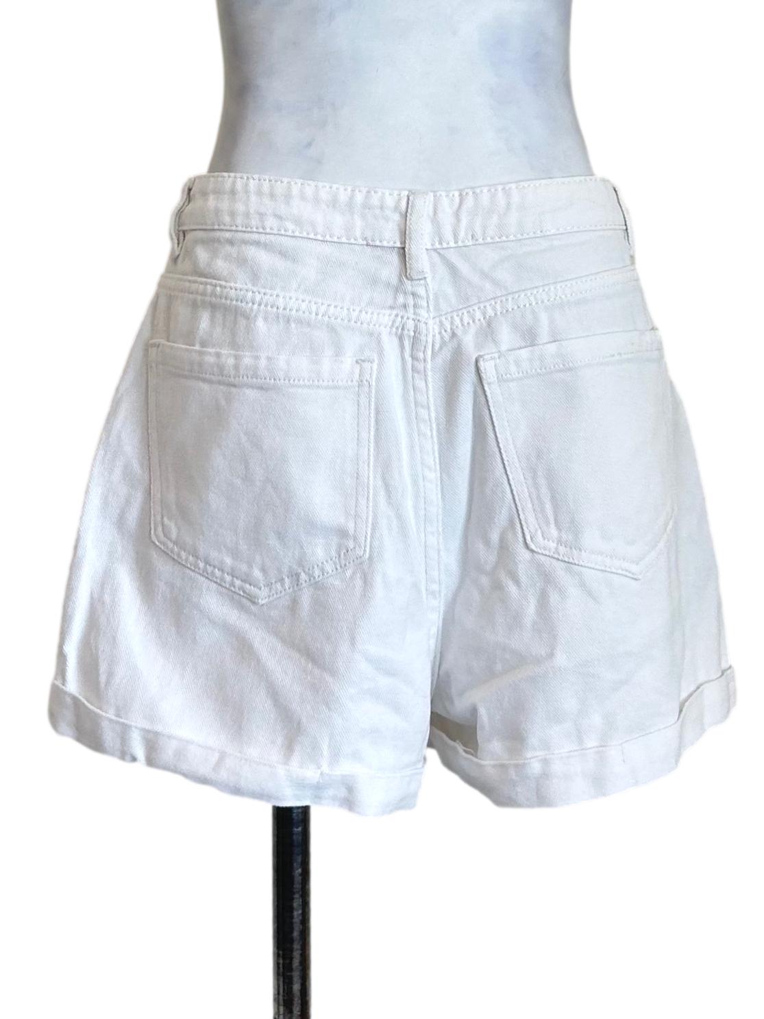 White Denim Cuffed Hem Shorts