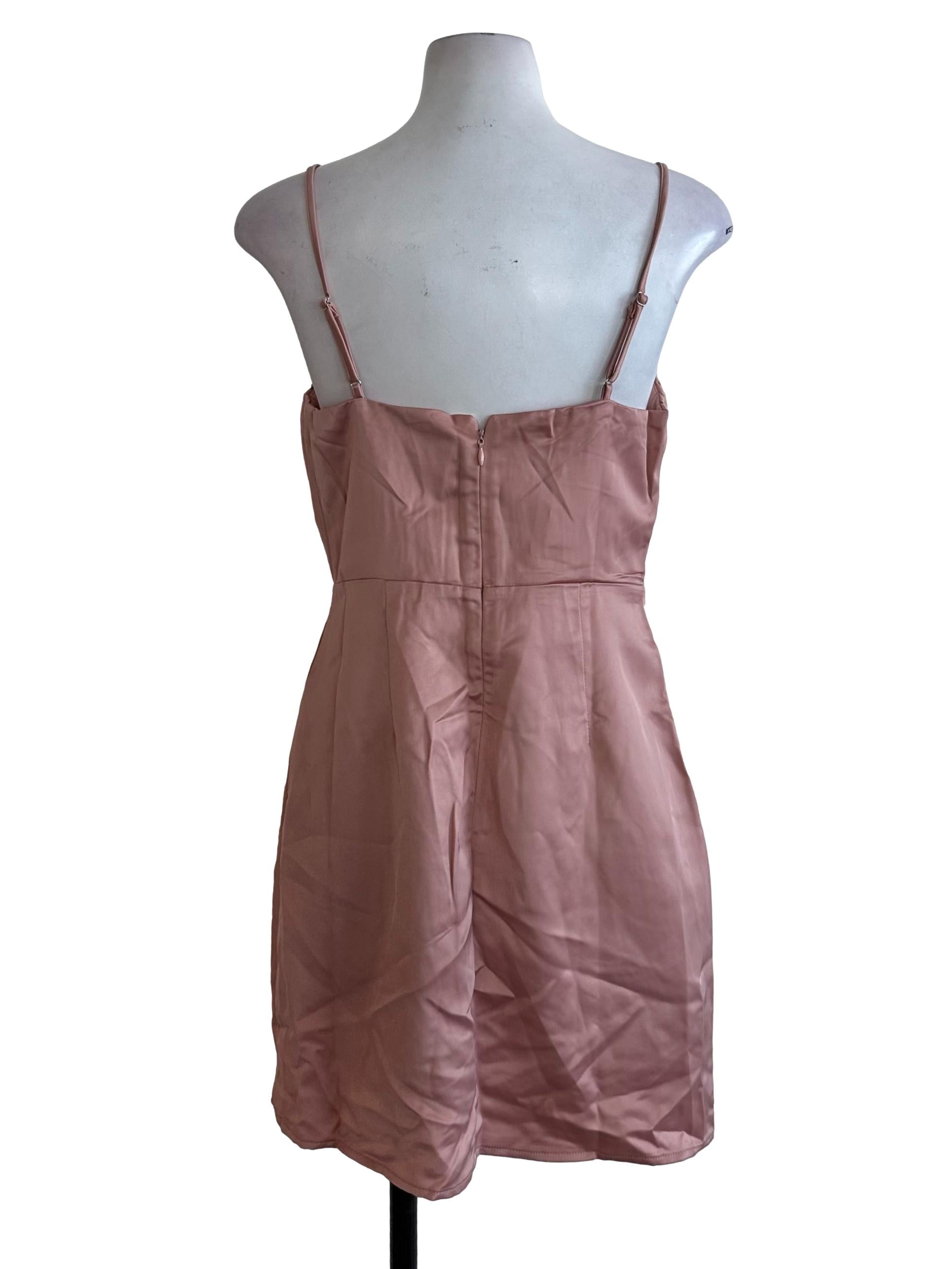 Rose Pink Satin Pleated A Line Dress