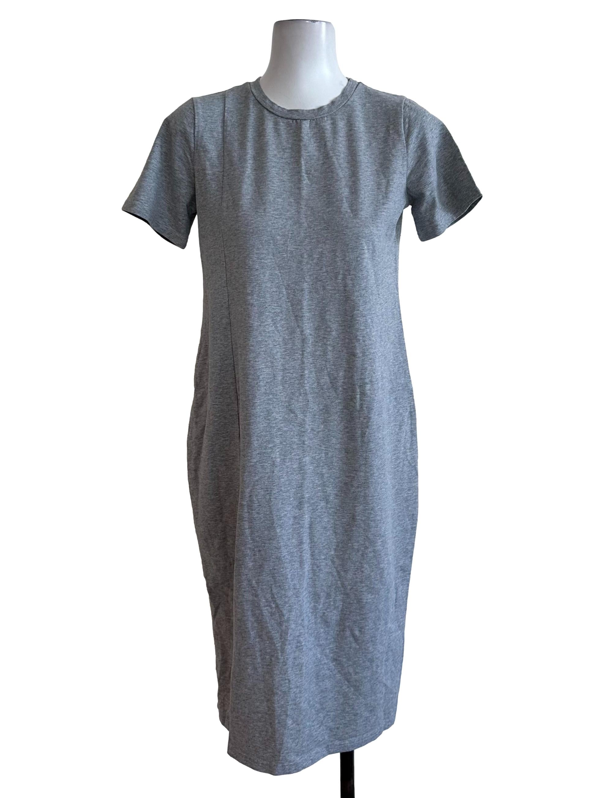 Light Grey Round Neck Slit Tee Dress