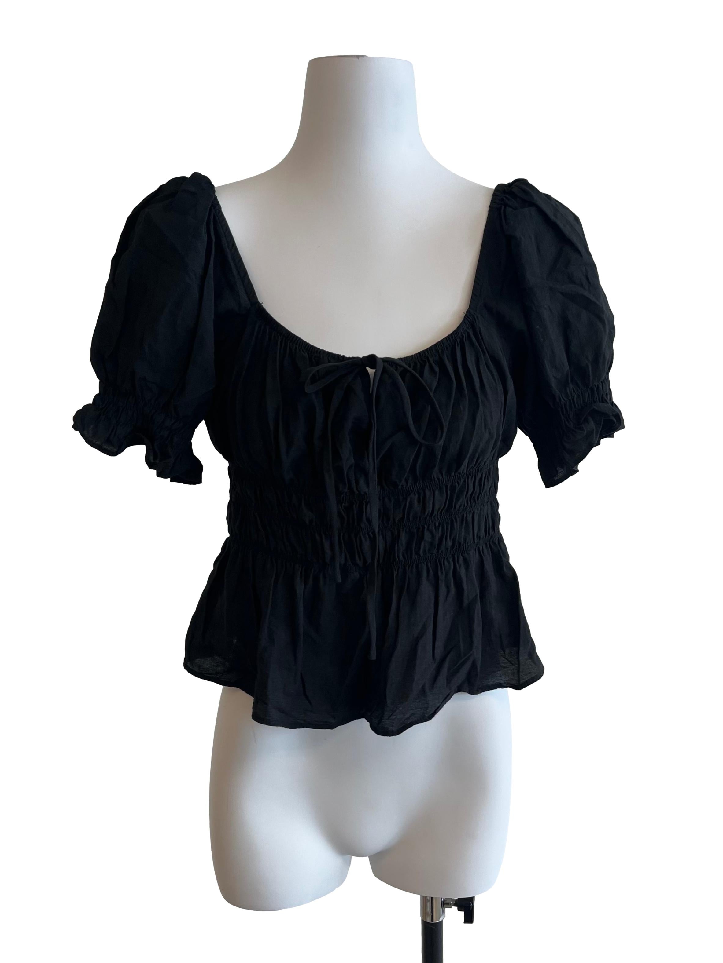 Black Milkmaid Puff Sleeve Top