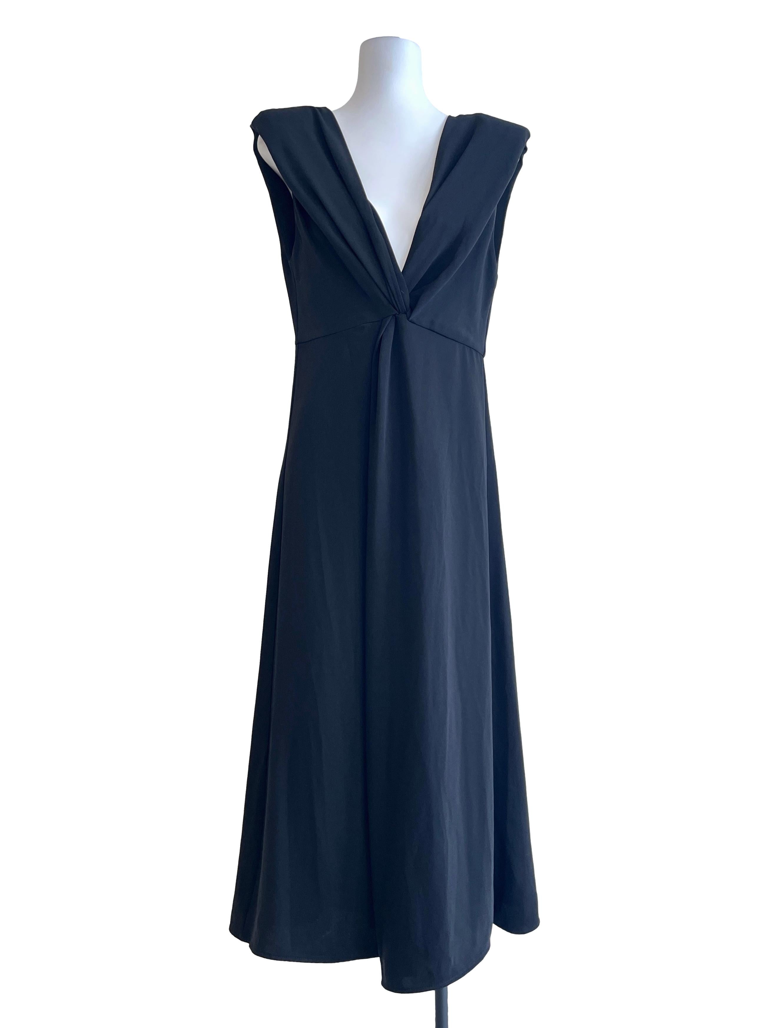 Onyx Black V-Neck Sleeveless A-Line Dress