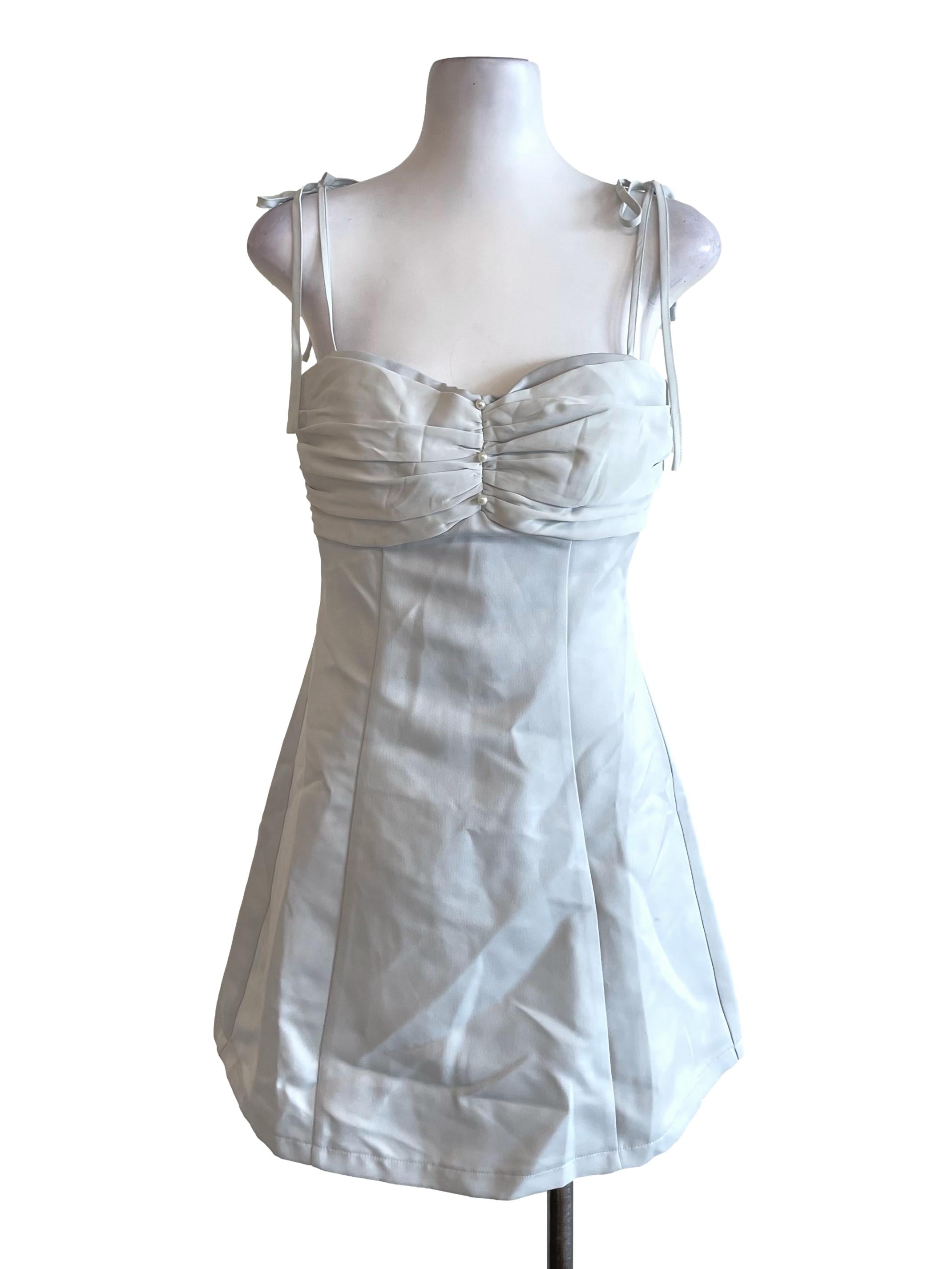 Pale Blue A-Line Pearl Dress
