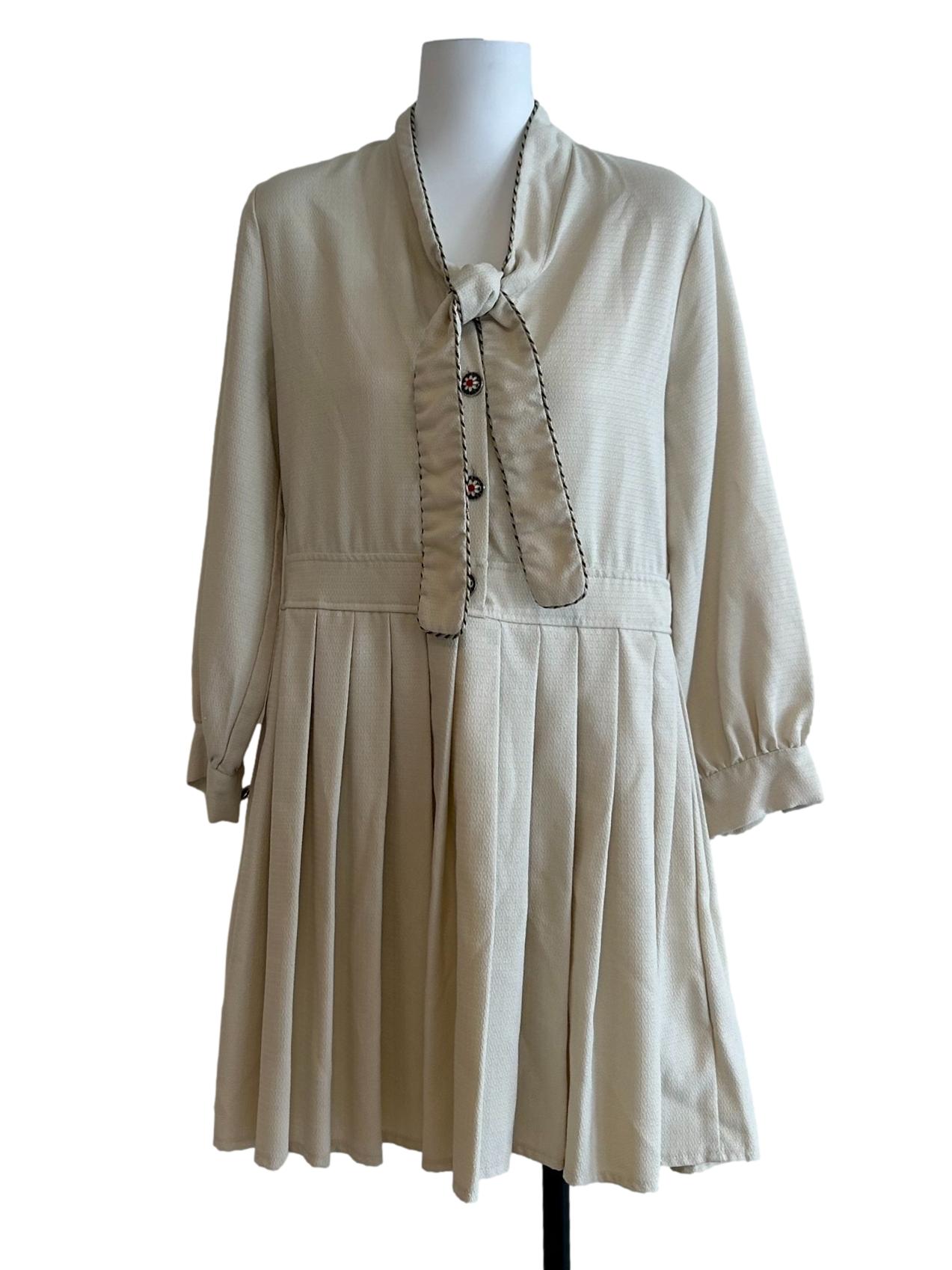 Beige Pleated Mini Dress
