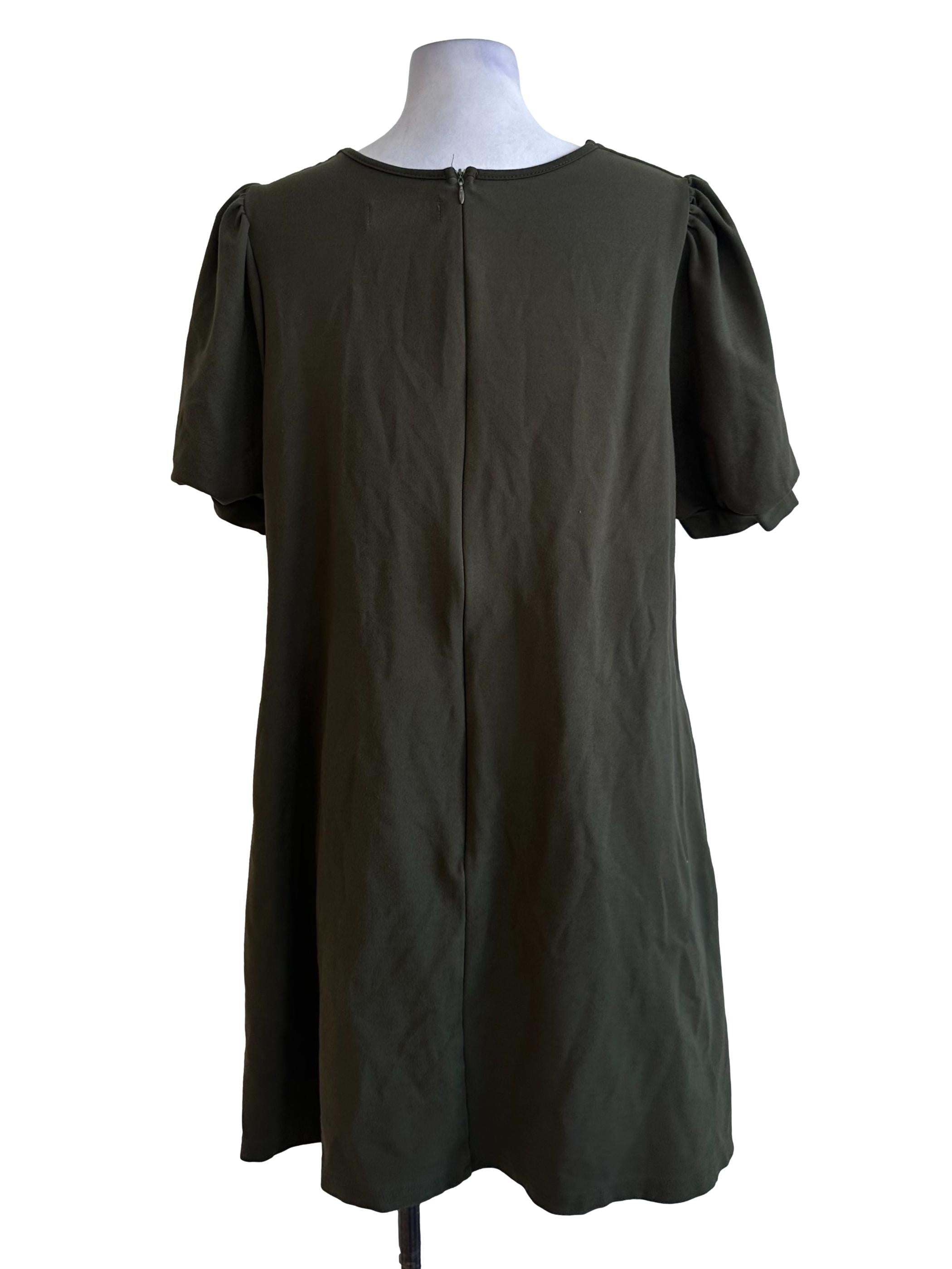 Moss Green Square Neck Short Sleeve Dress