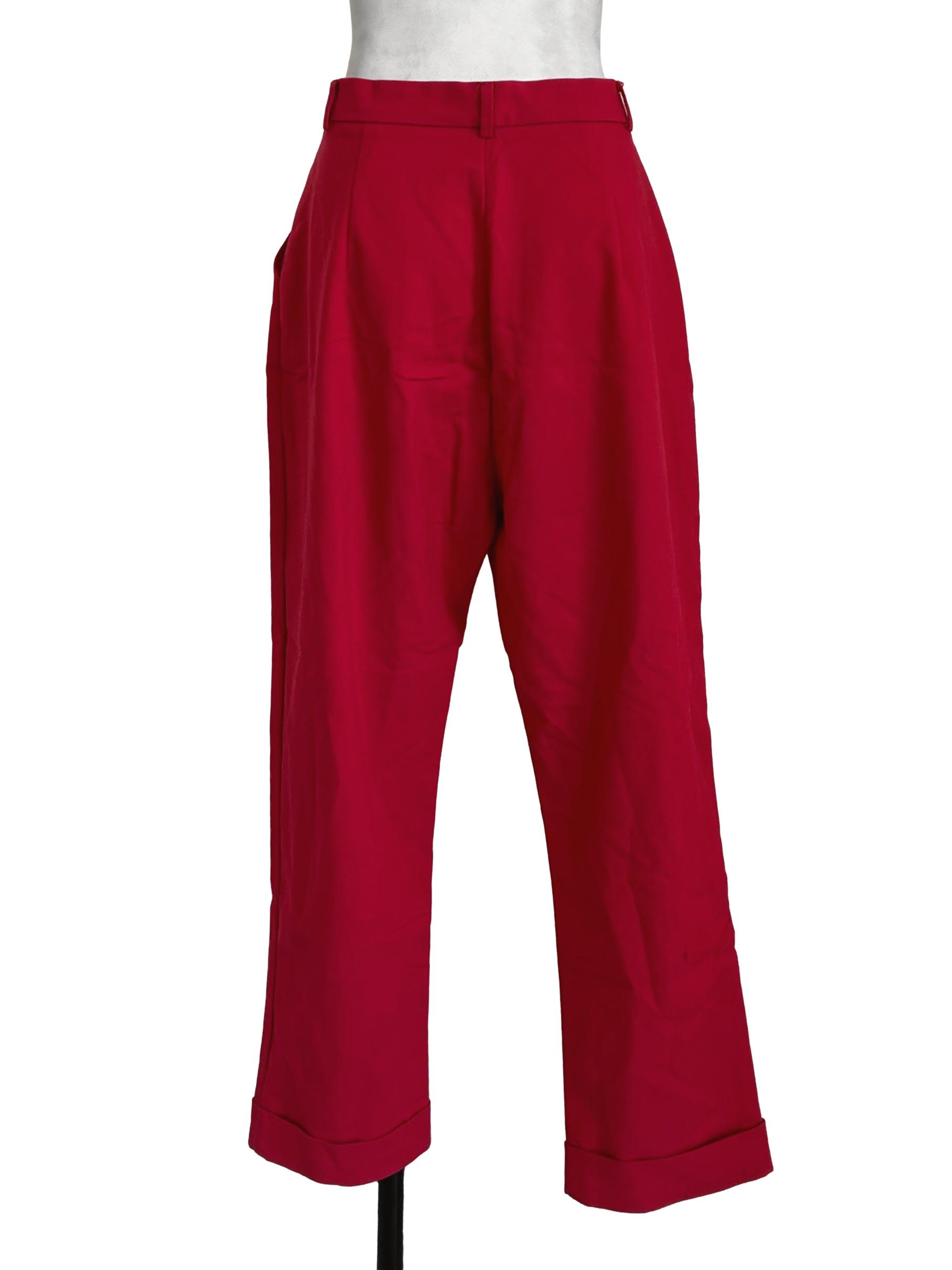 Red Tailored Wide Crop Pants